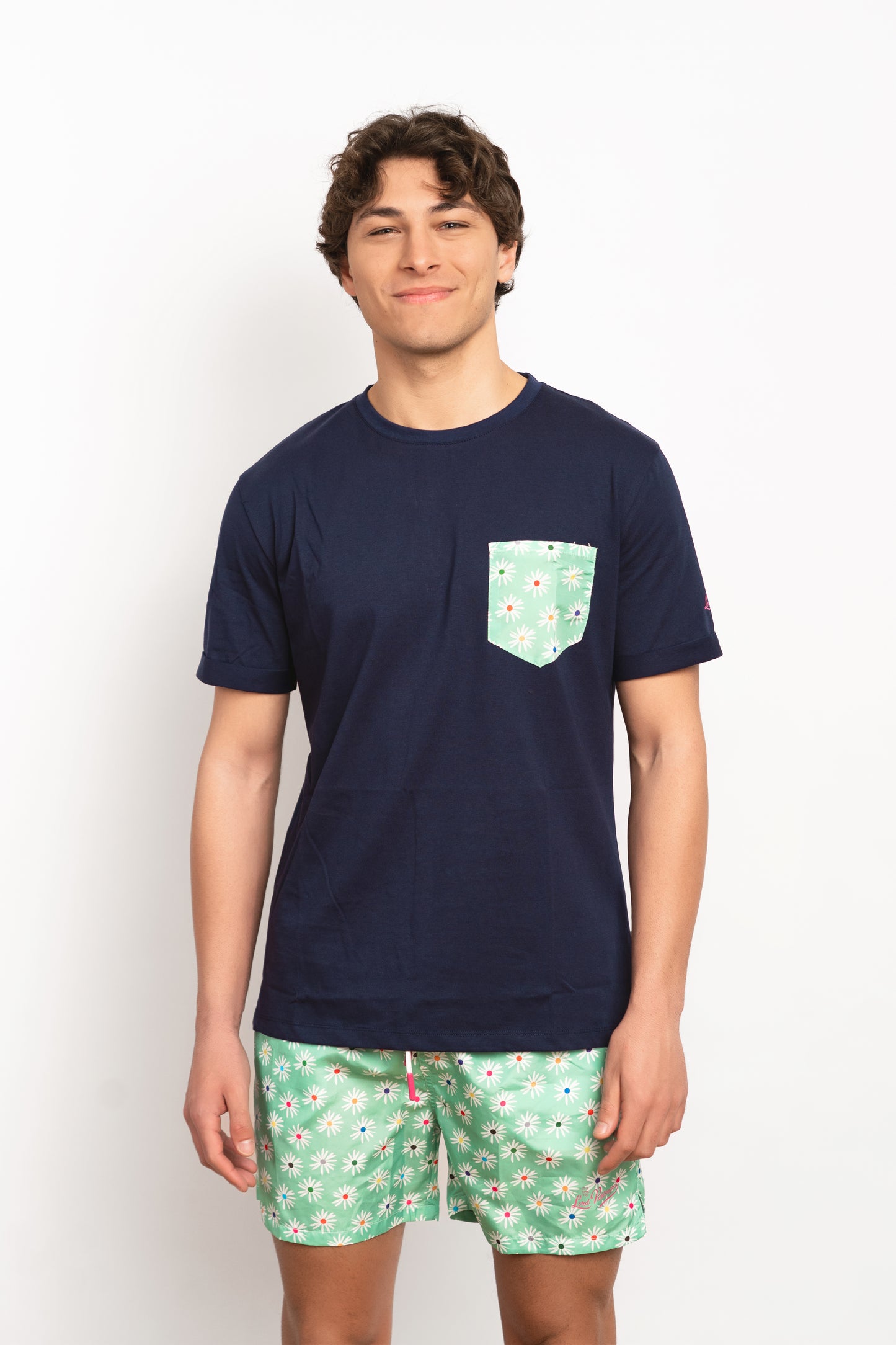 Blossom - T-shirt blu fantasia taschino margherite