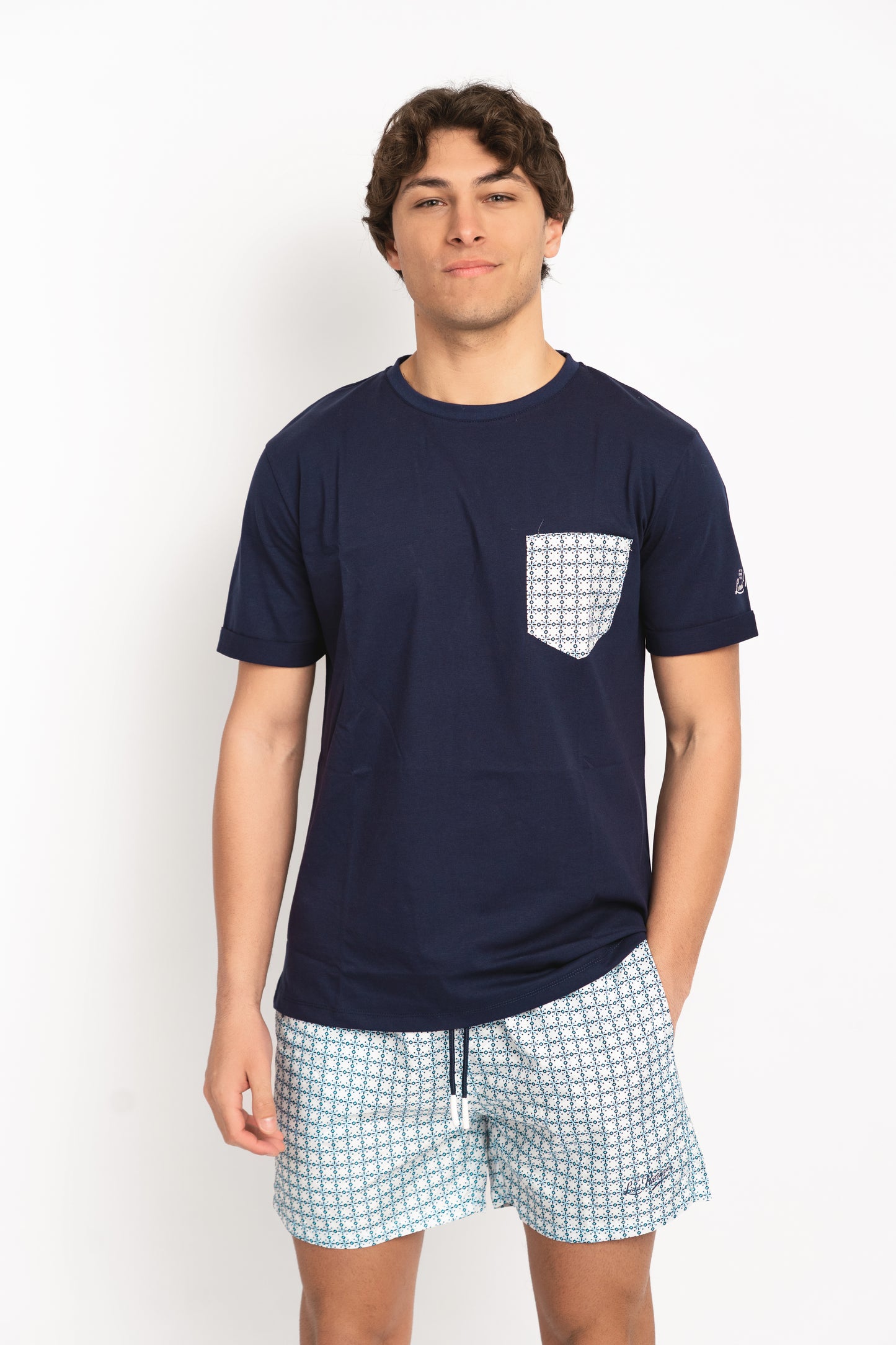Flowery- T-shirt blu fantasia flowery