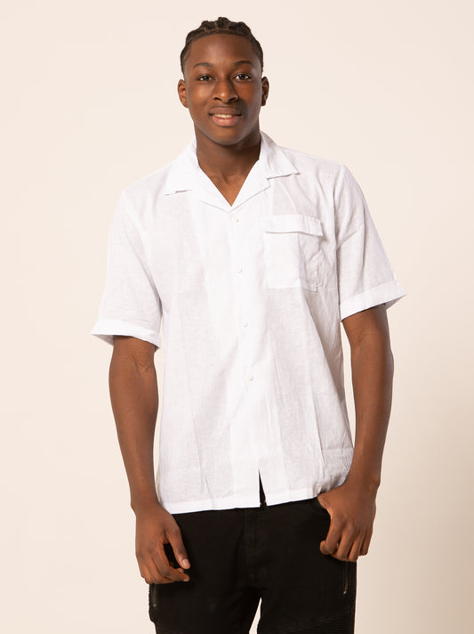 Bowling camicia lino collo francese - Camicia manica corta bianca