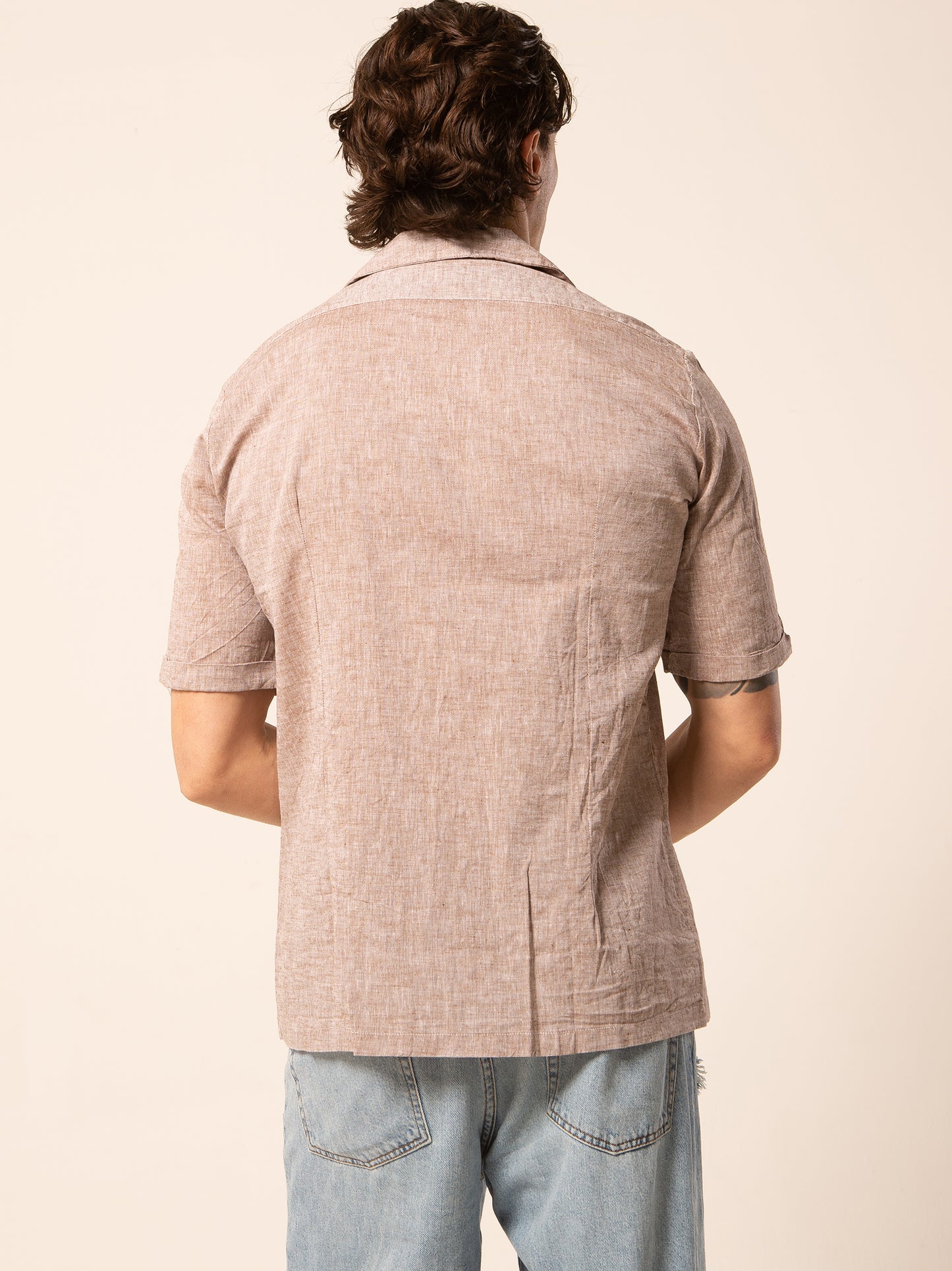 Bowling camicia lino collo francese - Camicia manica corta fango