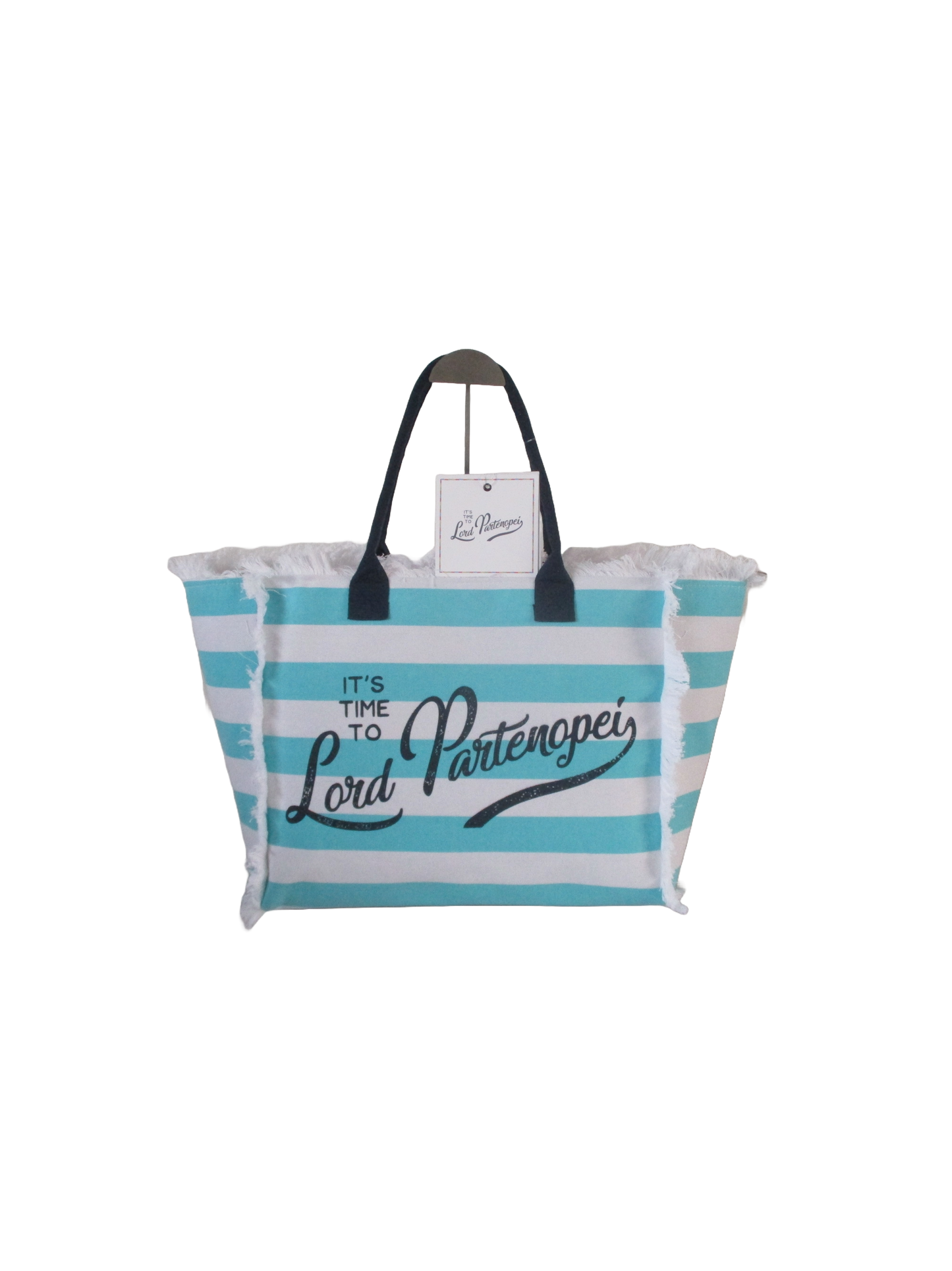 Borsa grande - Borsa mare rigata bianco/azzurro logo blu