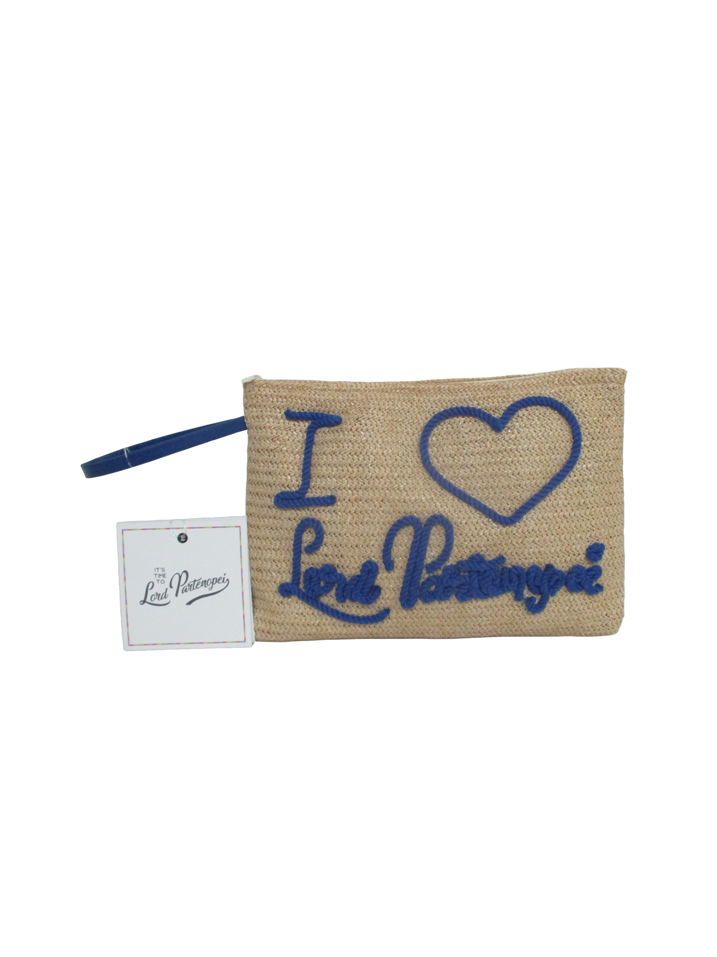 Pochette - Pochette mare in paglia con logo cucito blu