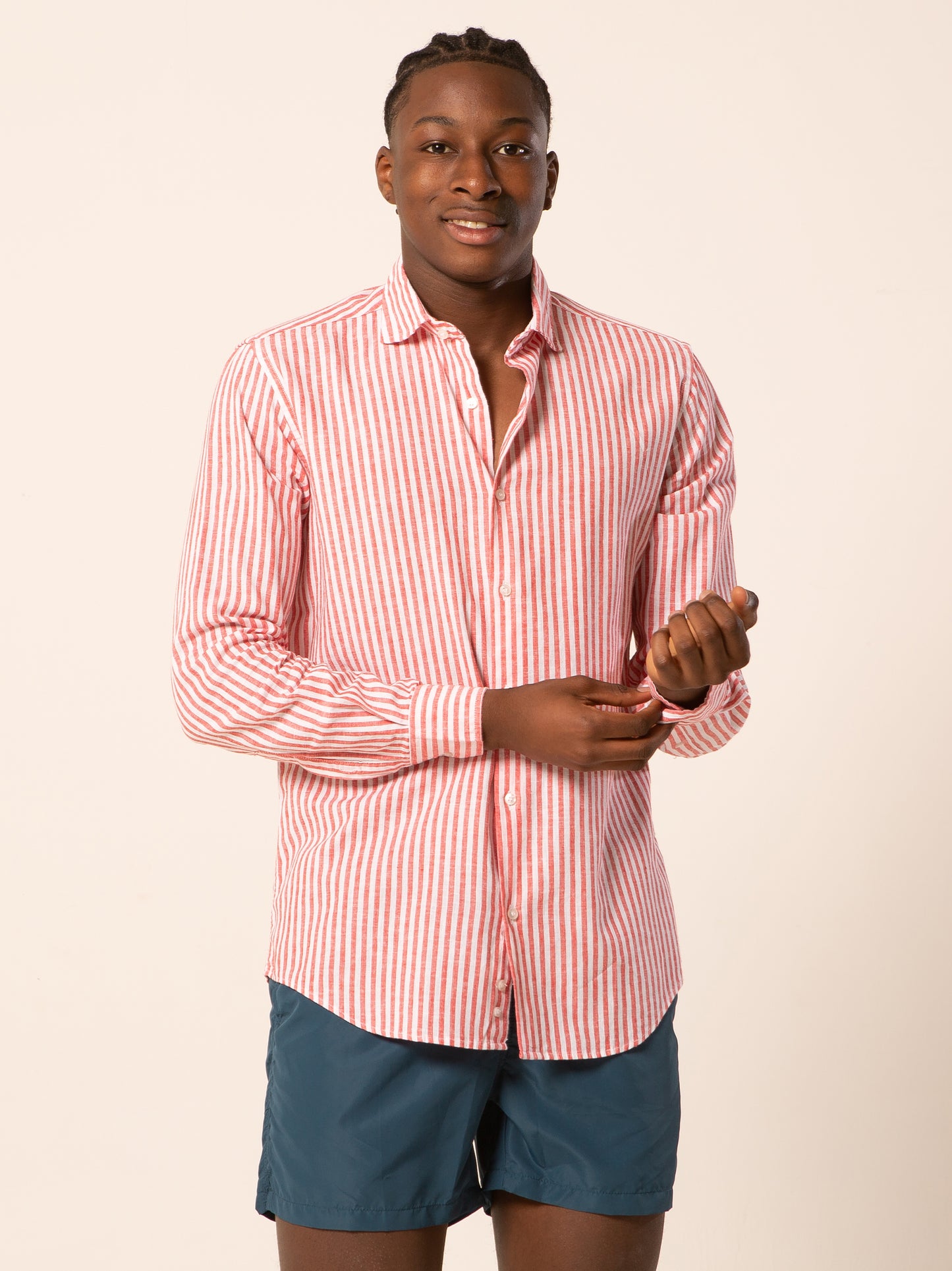 Nizza camicia lino collo francese - Camicia riga media rossa