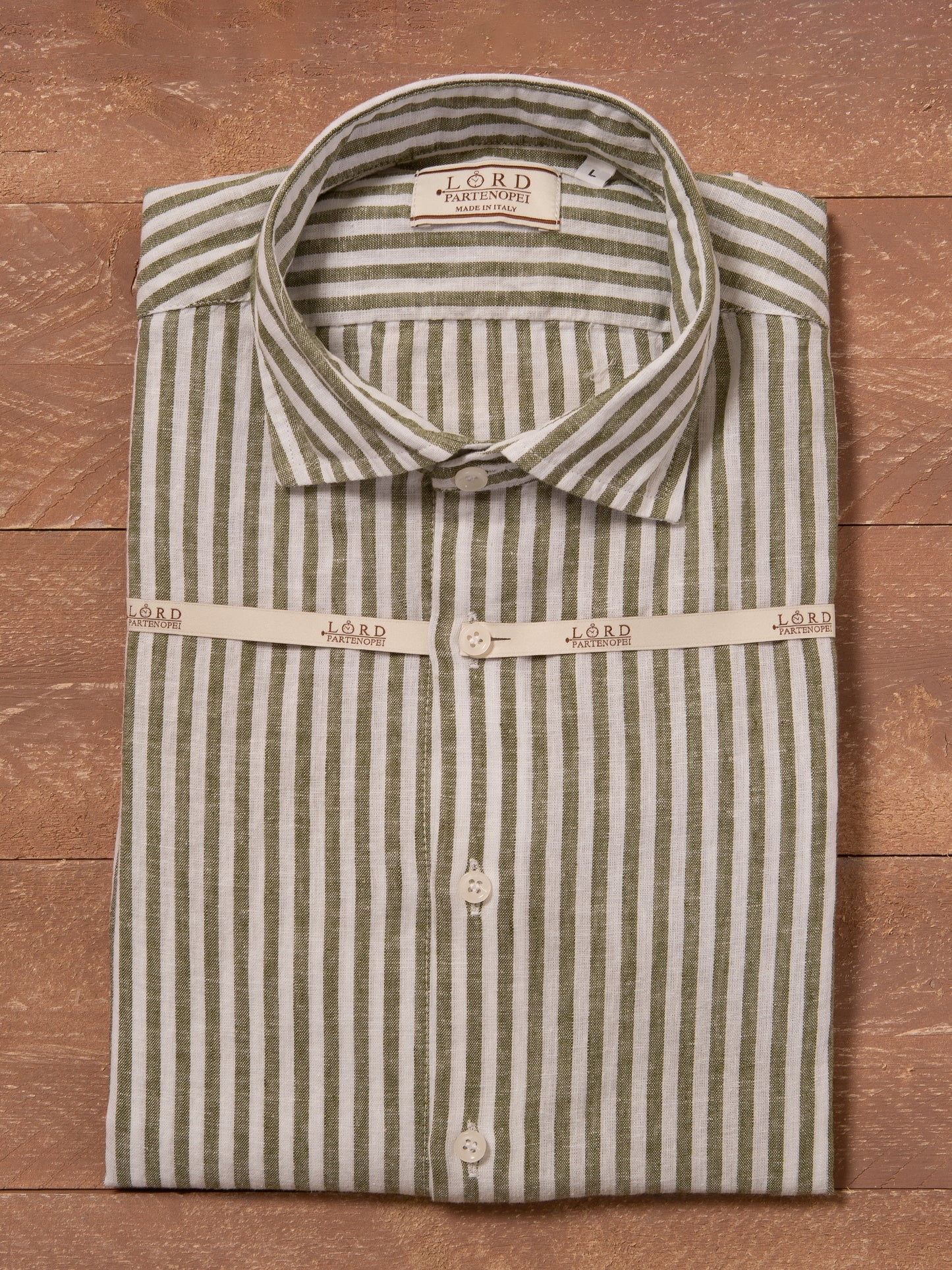 Nizza camicia lino collo francese - Camicia riga media verde militare