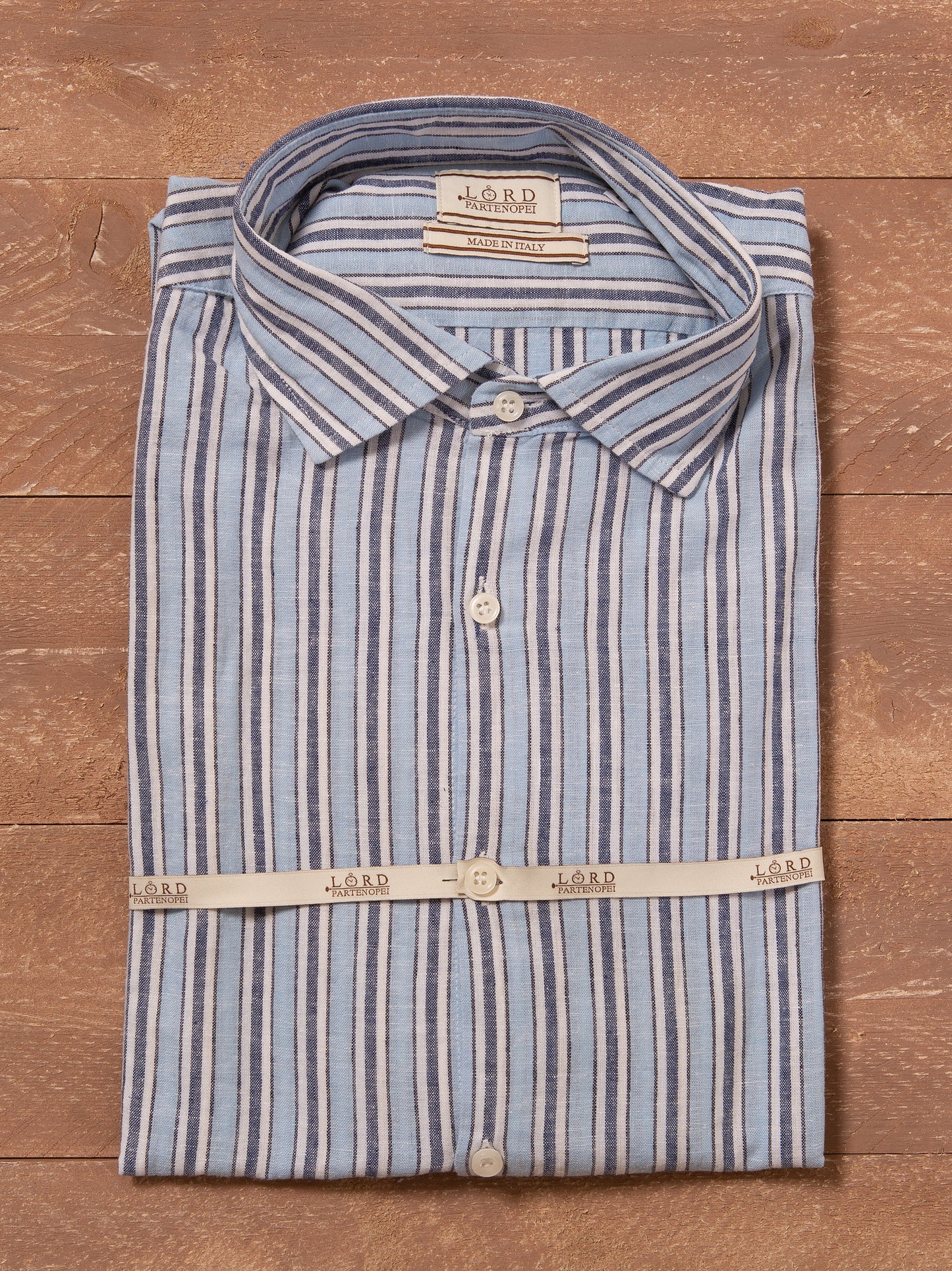 Nizza camicia lino collo francese - Camicia riga new celeste