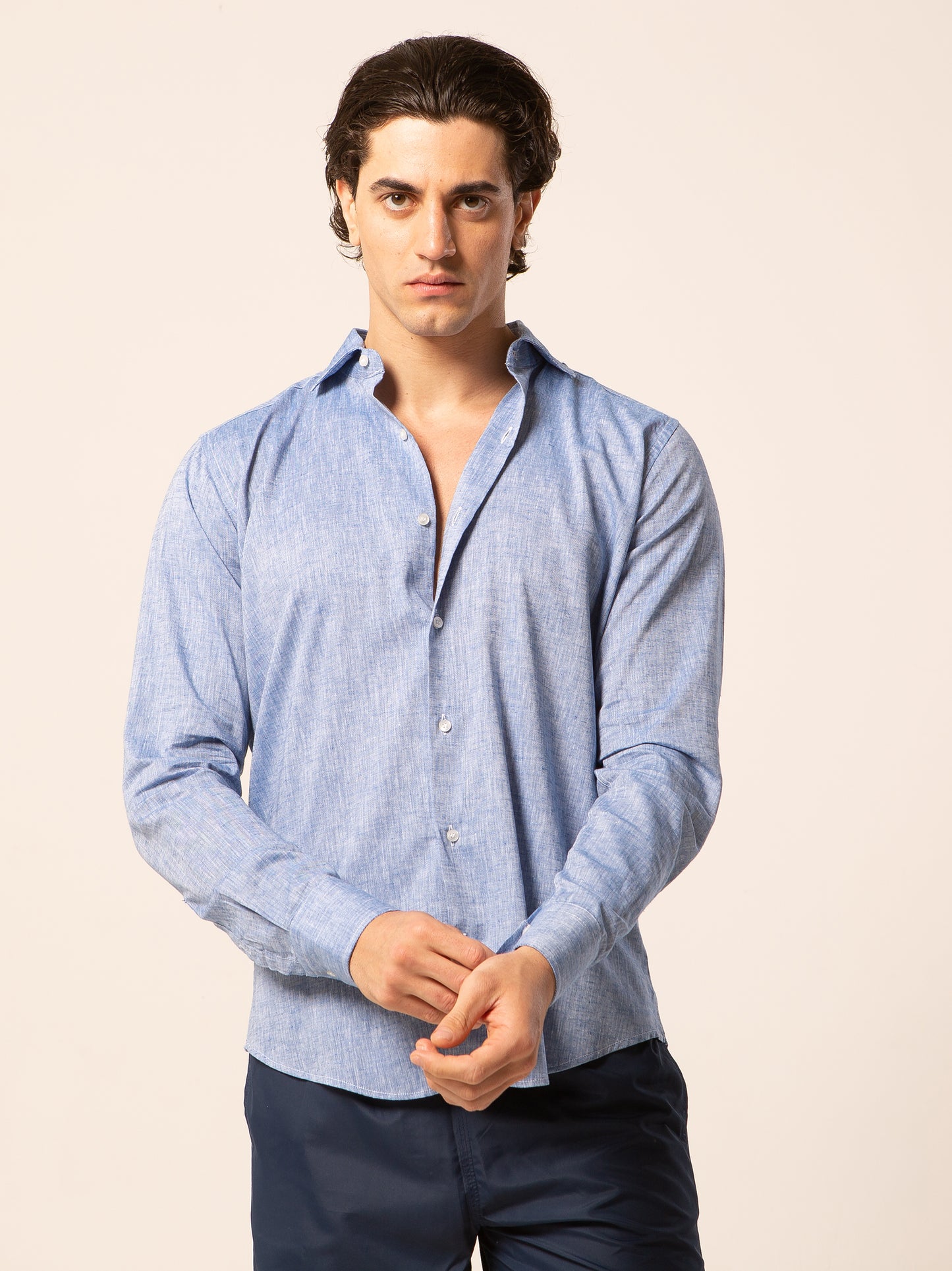 Parigi camicia lino collo francese - Camicia azzurra