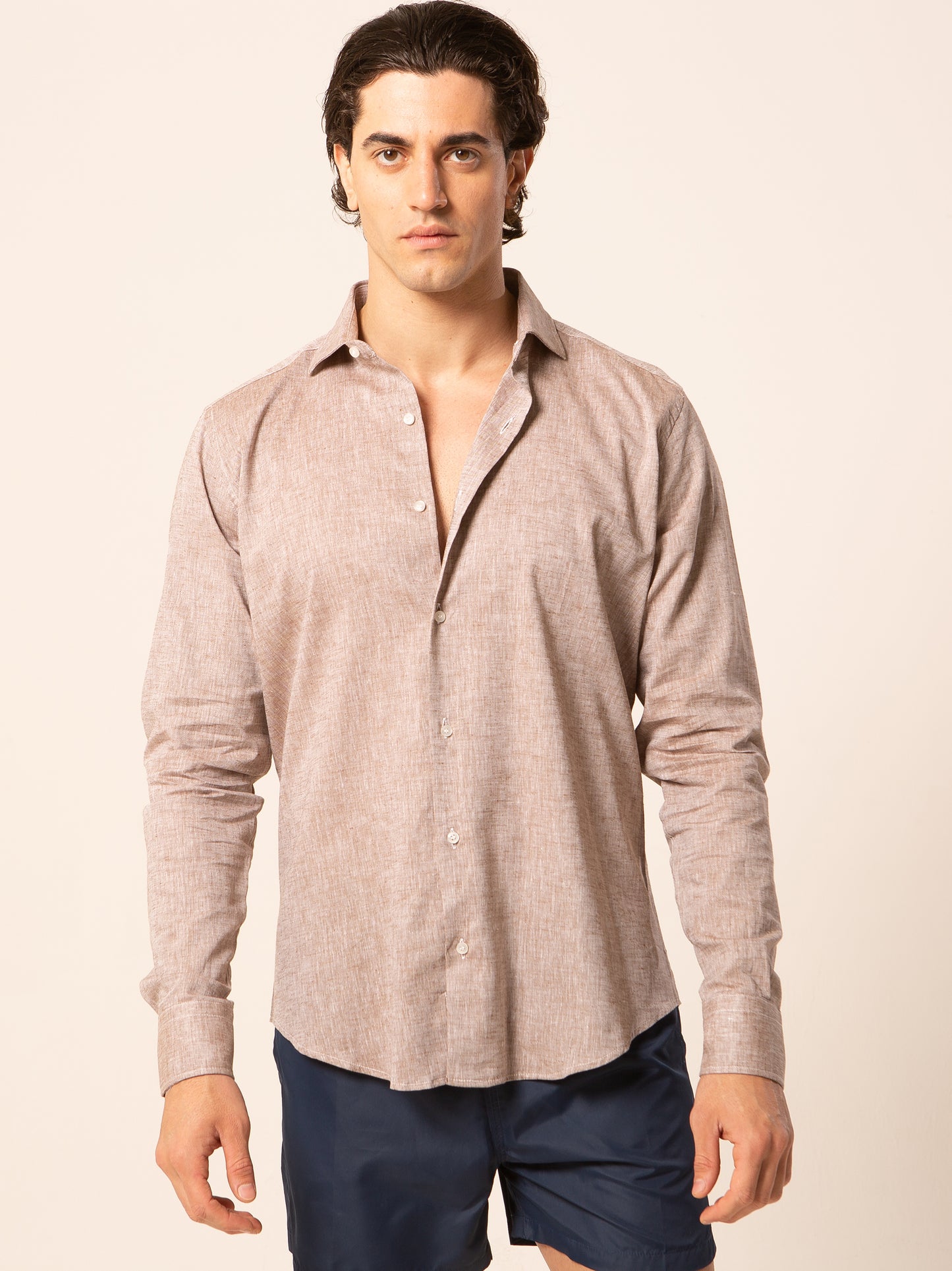 Parigi camicia lino collo francese - Camicia fango