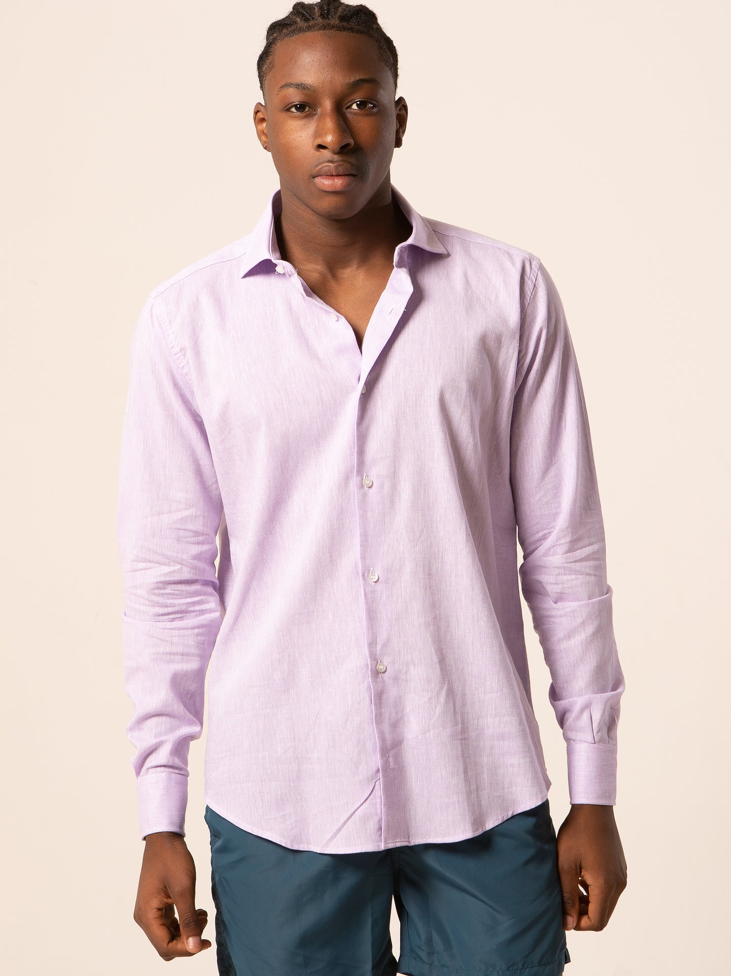 Parigi camicia lino collo francese - Camicia lilla