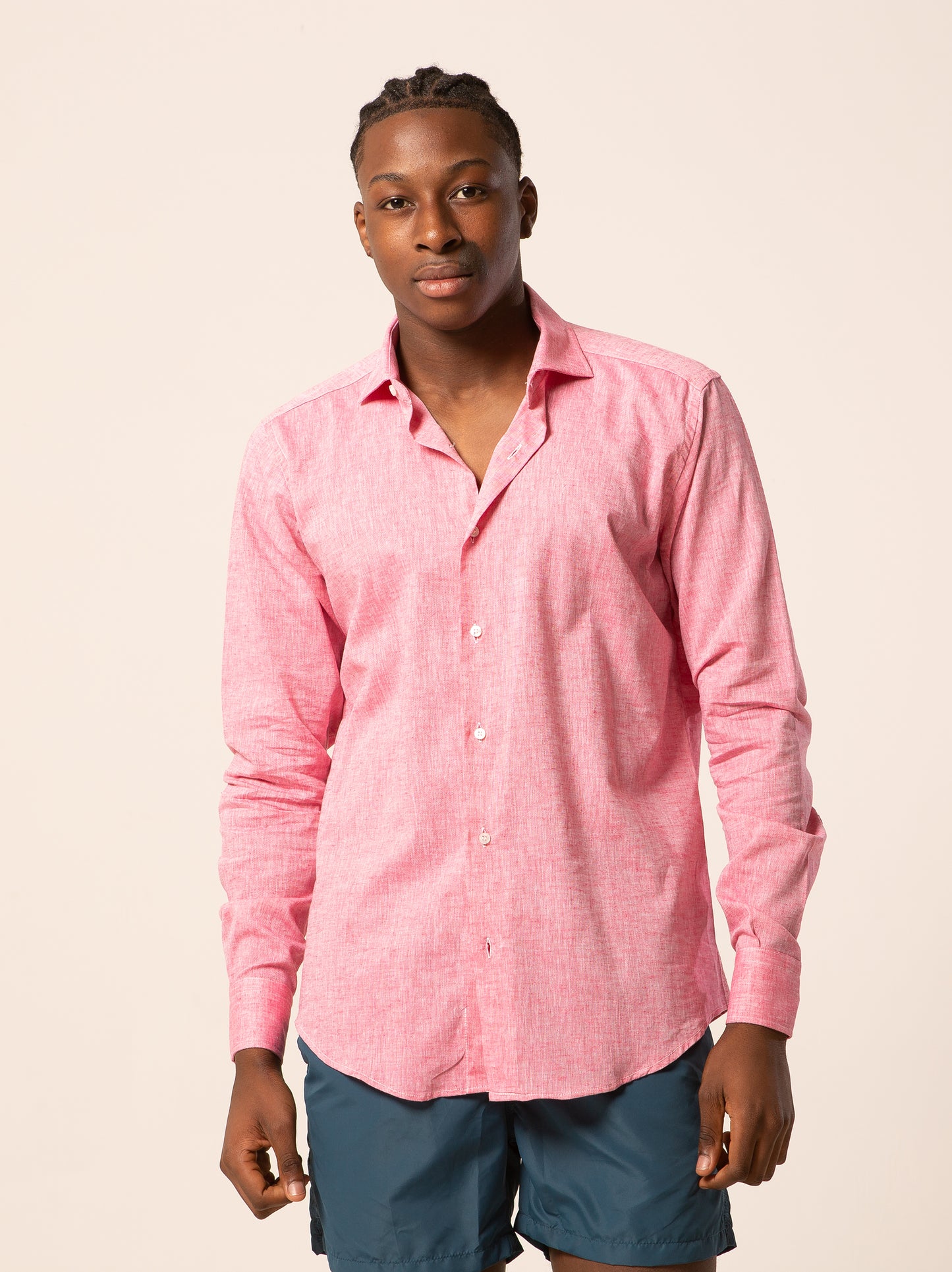 Parigi camicia lino collo francese - Camicia salmone