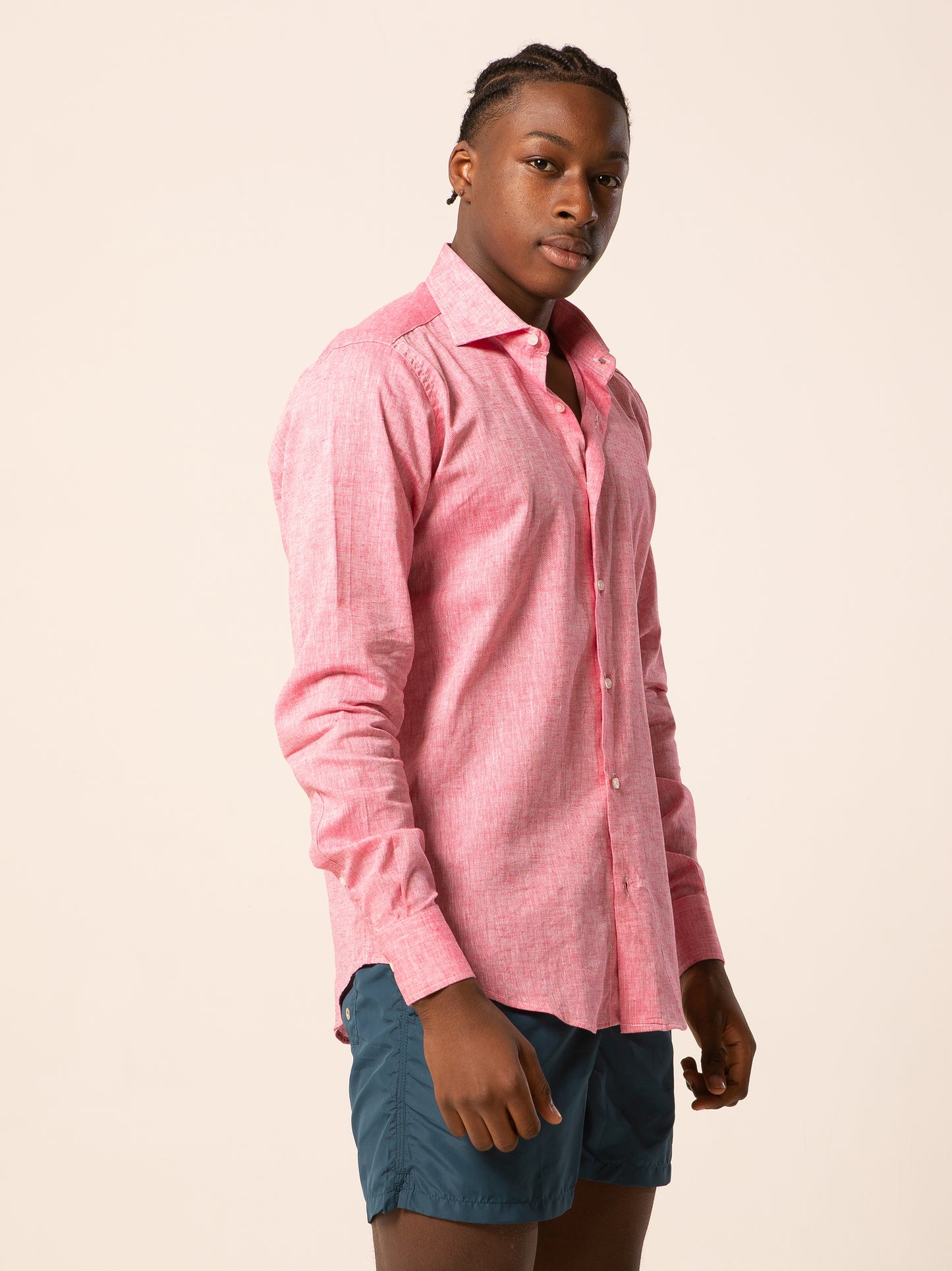 Parigi camicia lino collo francese - Camicia salmone