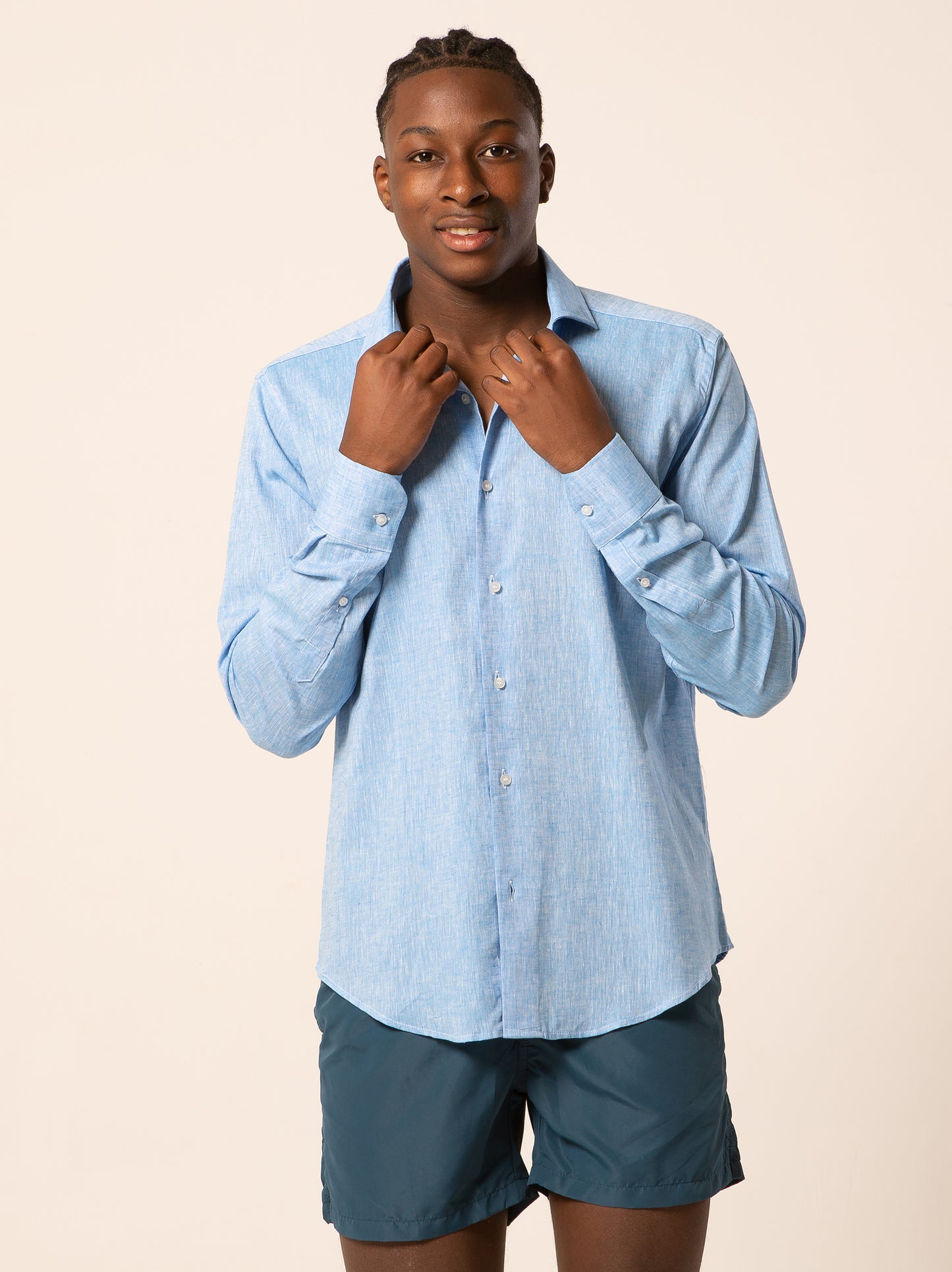 Parigi camicia lino collo francese - Camicia turchese