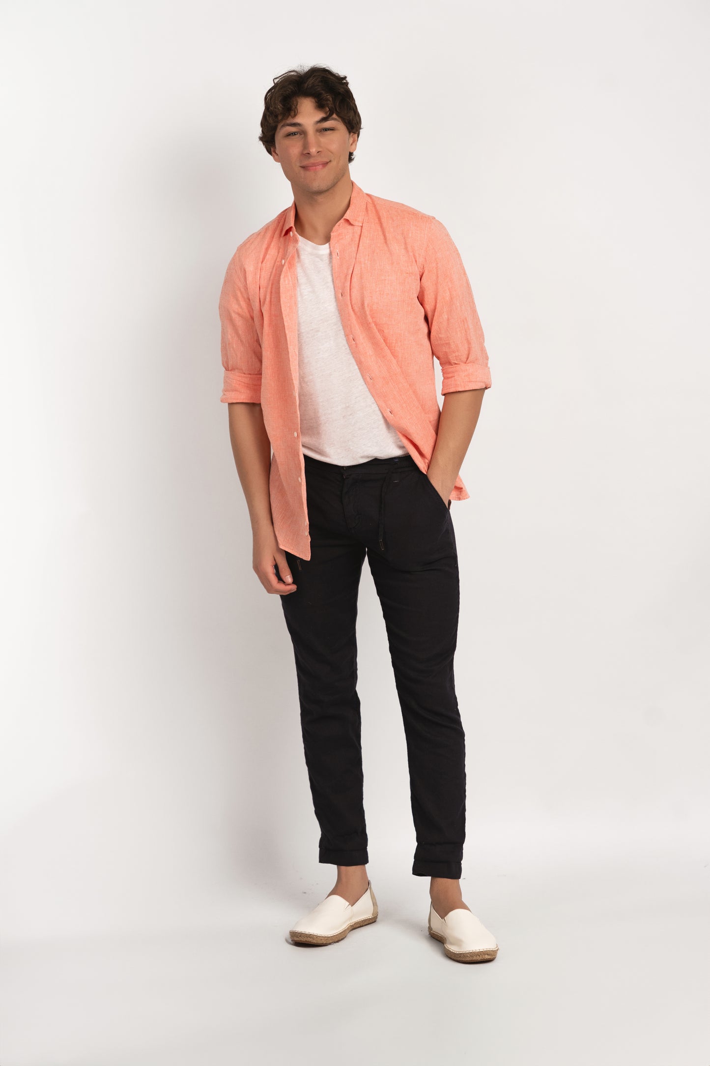 Parigi camicia lino collo francese - Camicia arancio