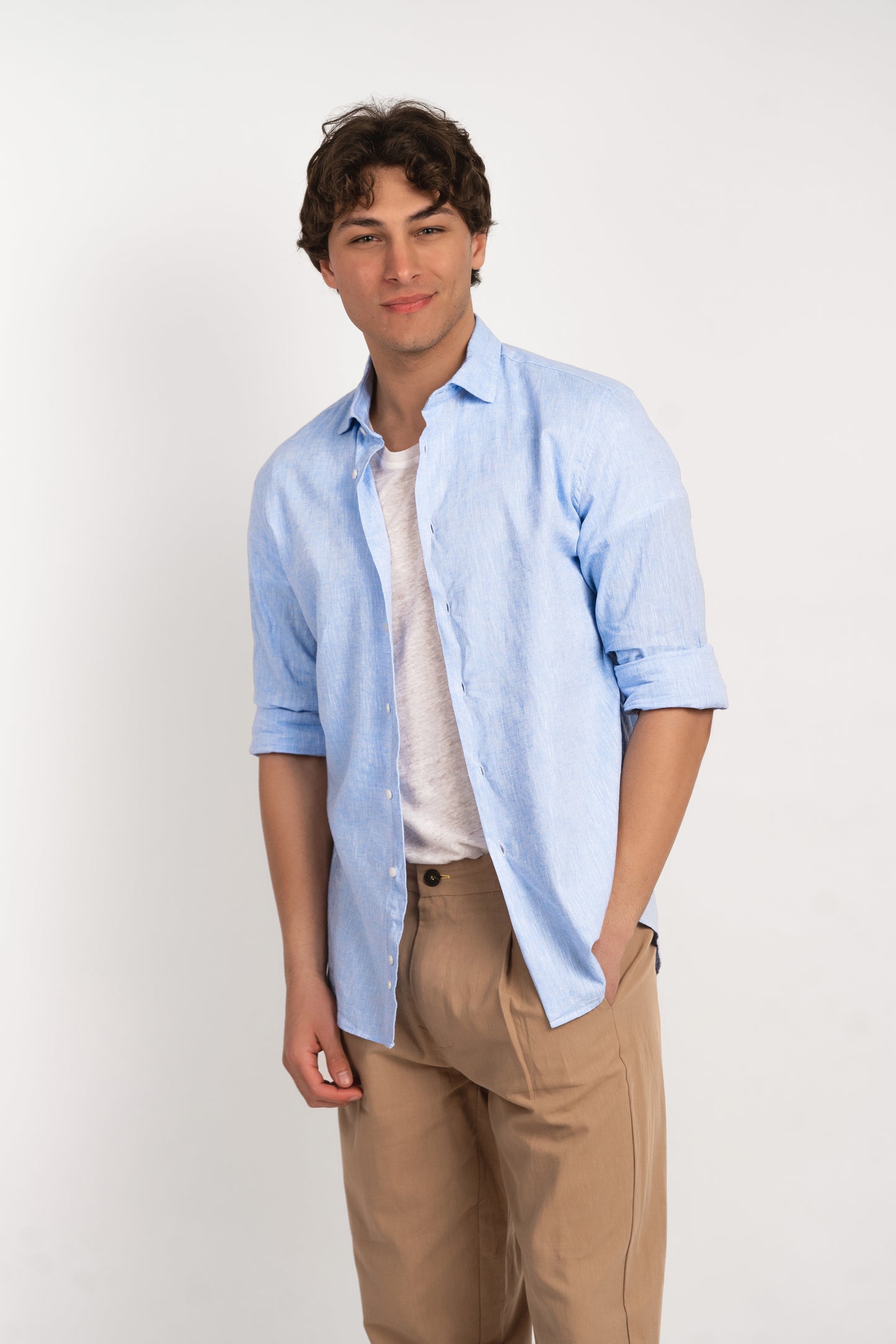 Parigi camicia lino collo francese - Camicia celeste