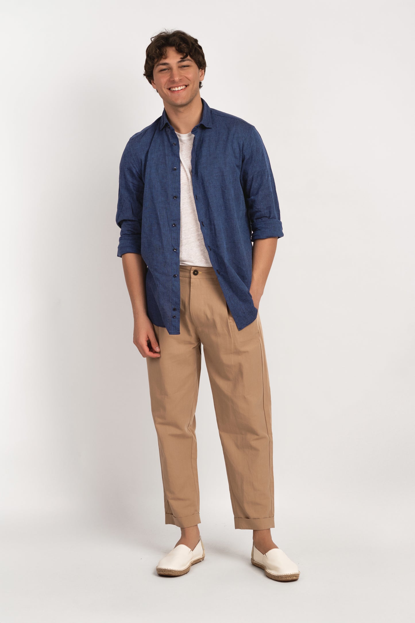 Parigi camicia lino collo francese - Camicia blu