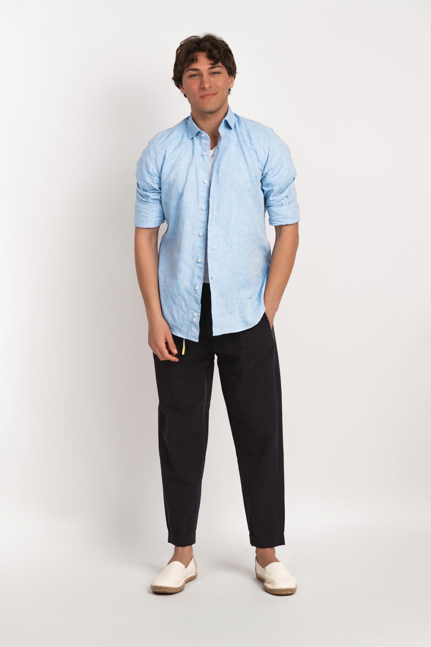 Parigi camicia lino collo francese - Camicia cielo