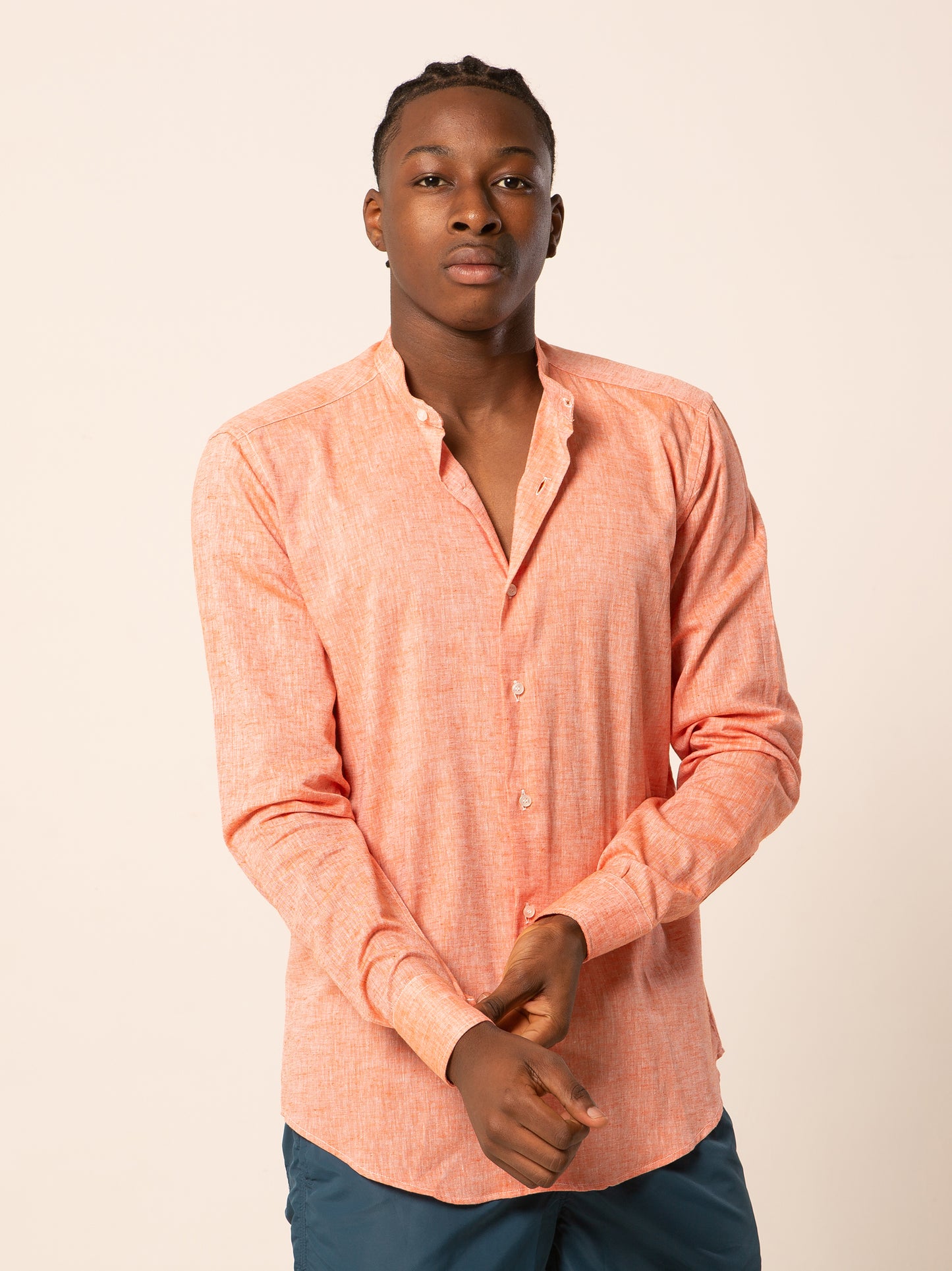 Seul camicia lino collo coreano - Camicia coreana arancione