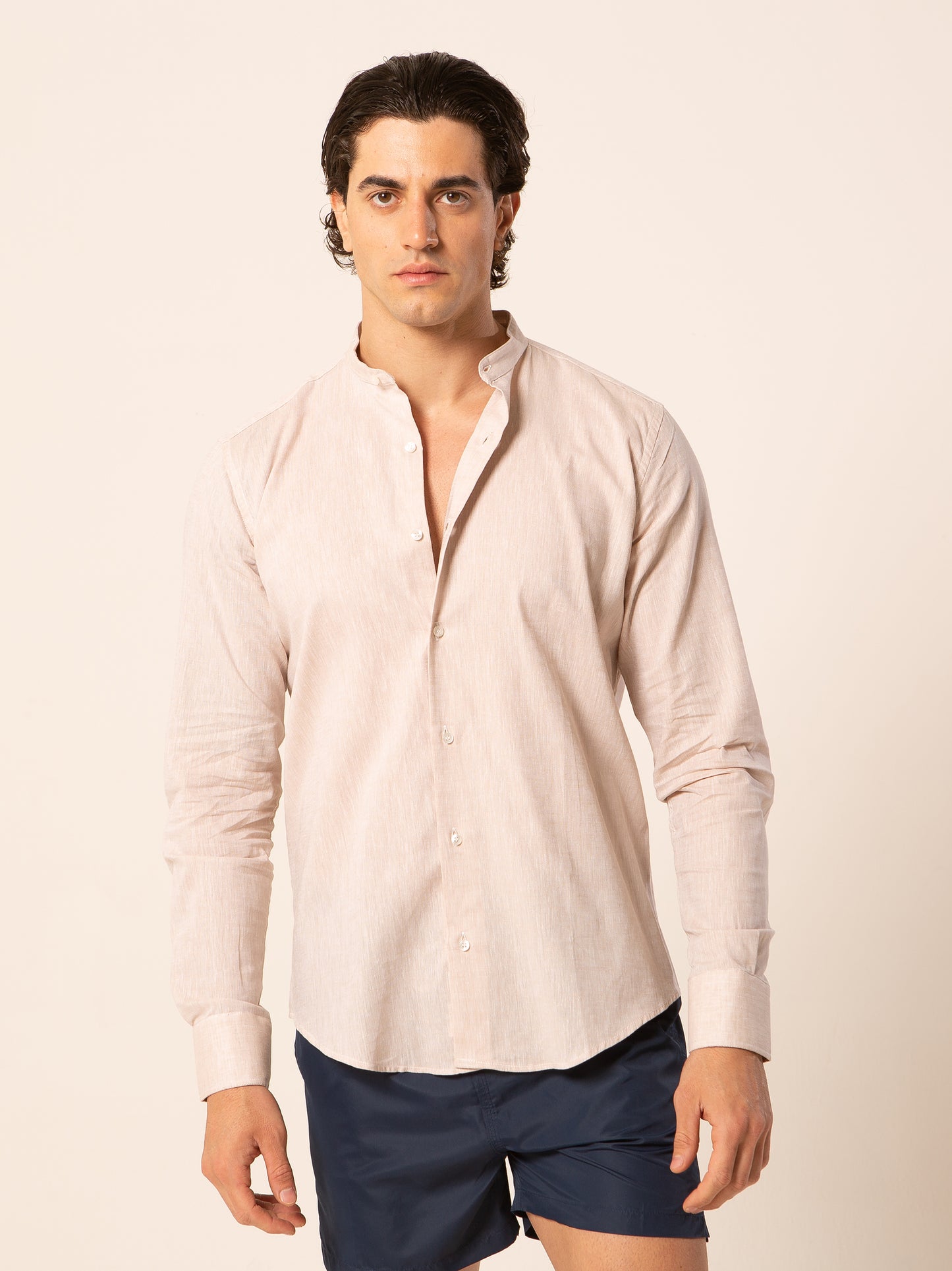 Seul camicia lino collo coreano - Camicia coreana beige