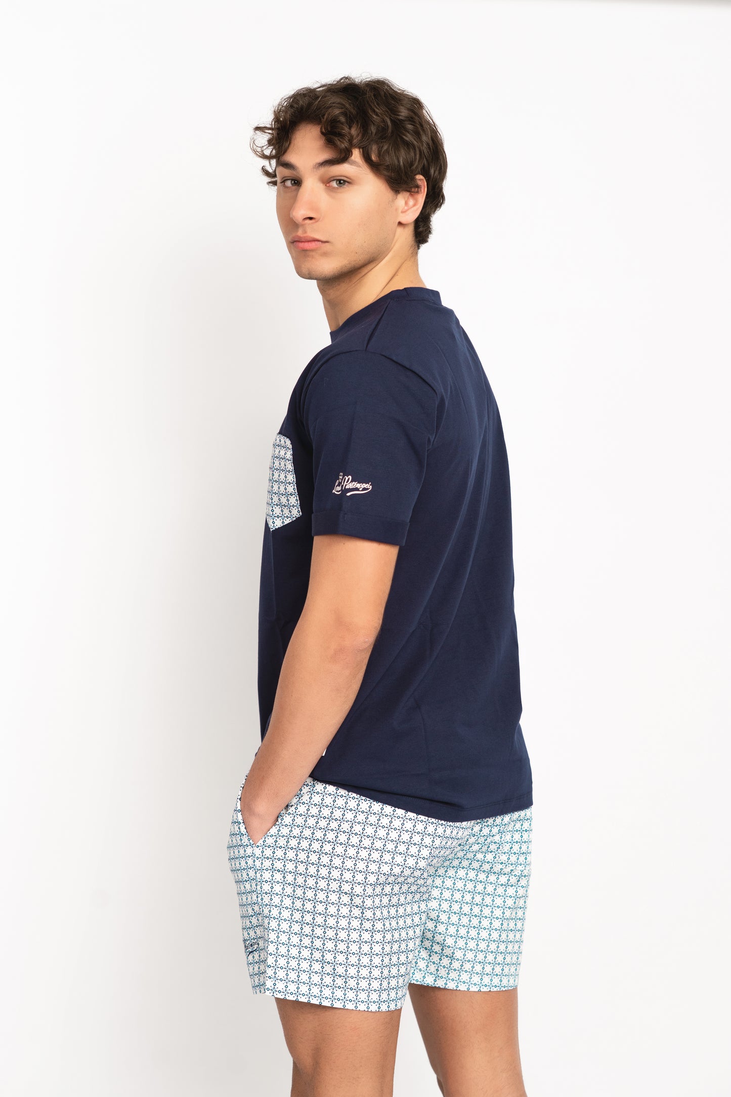 Flowery- T-shirt blu fantasia flowery