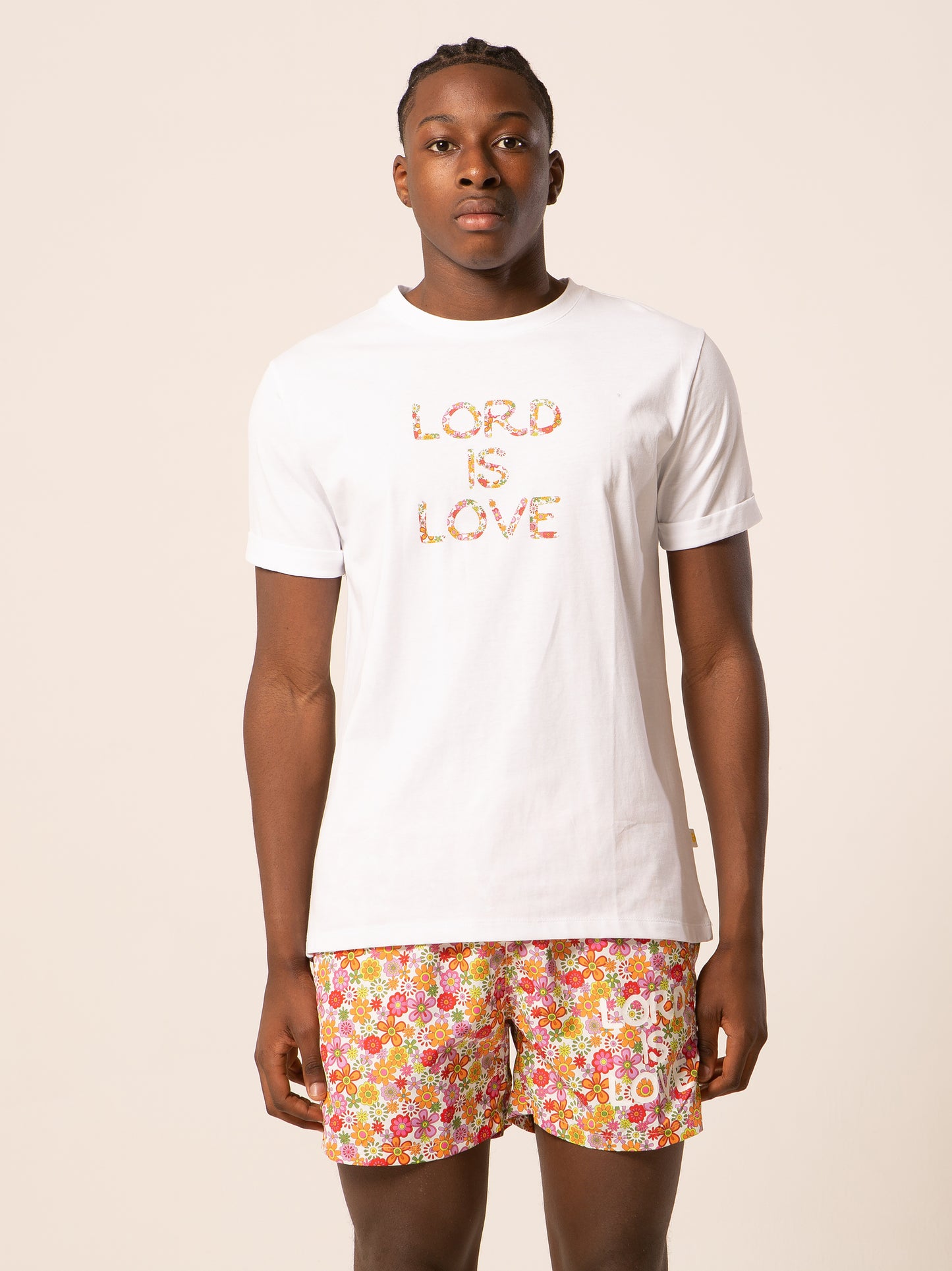 Hippie- T-shirt bianca fantasia logo floreale