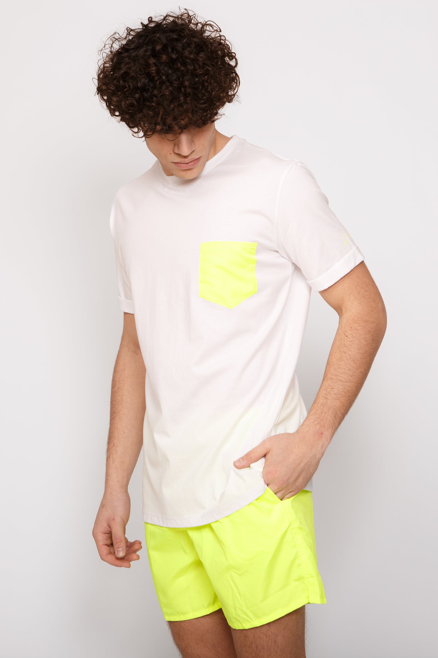 Unitofluo - T-shirt bianca stampa giallo fluo