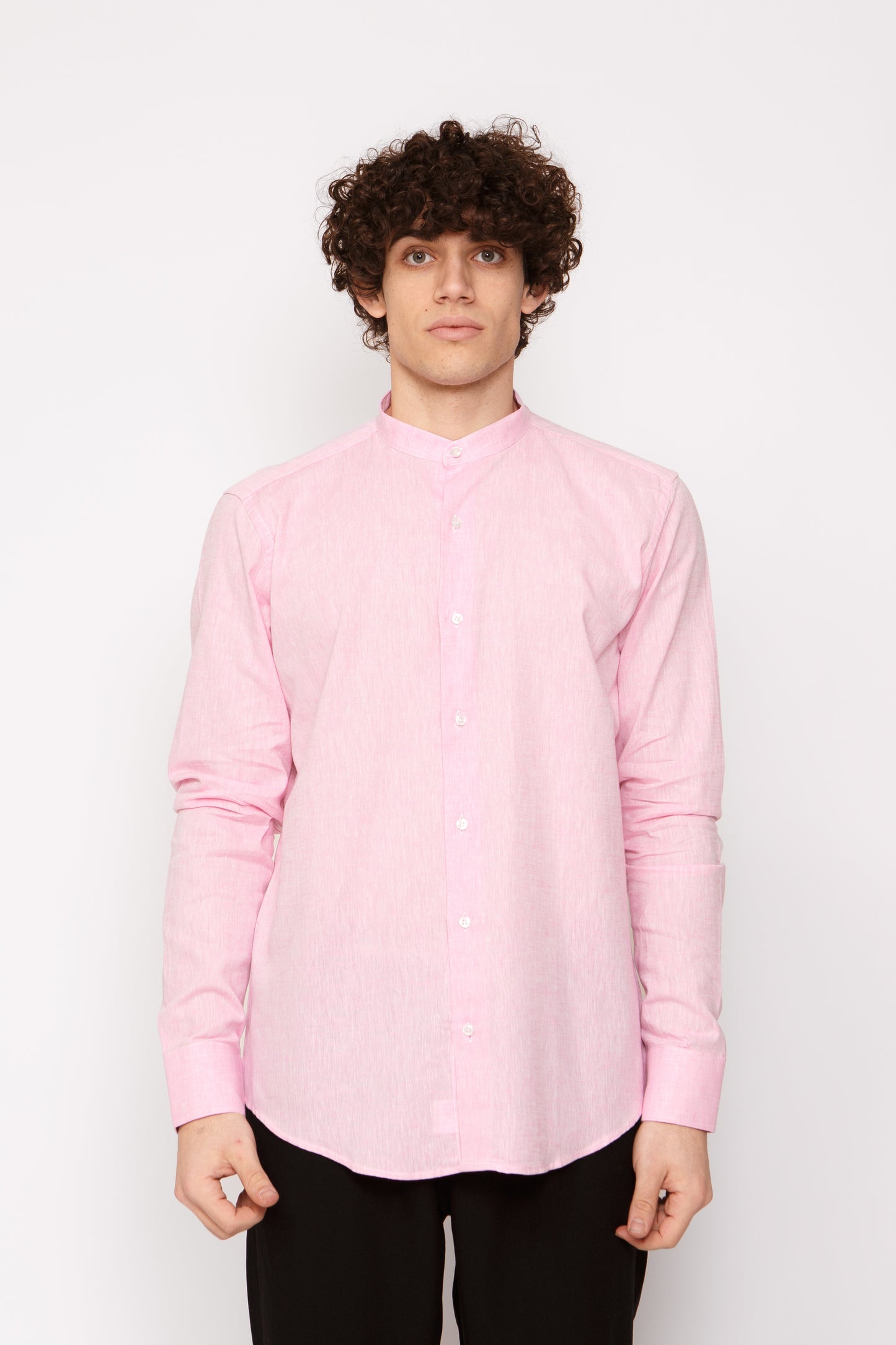 Camicia lino collo coreano - Camicia coreana rosa