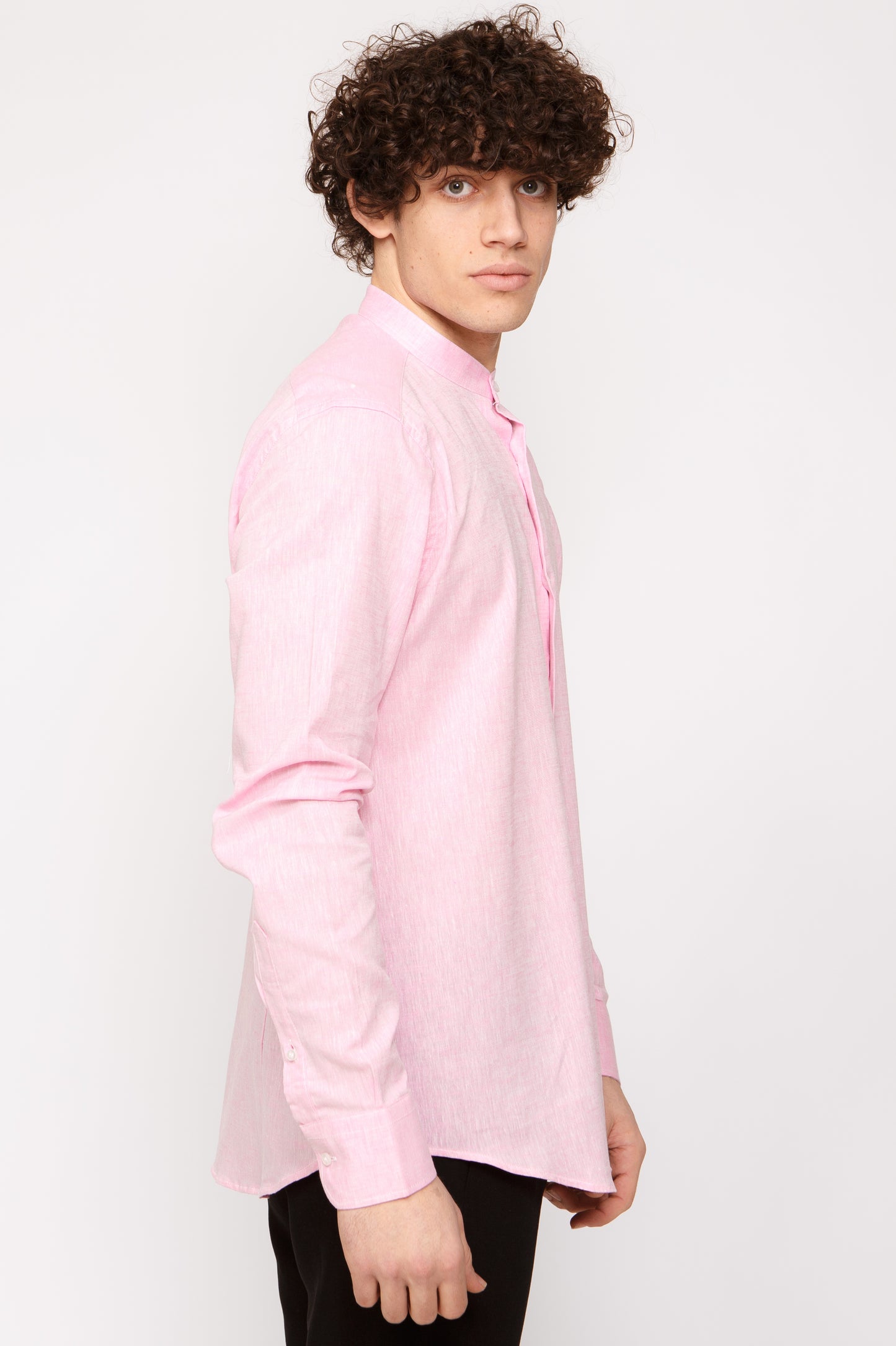 Camicia lino collo coreano - Camicia coreana rosa