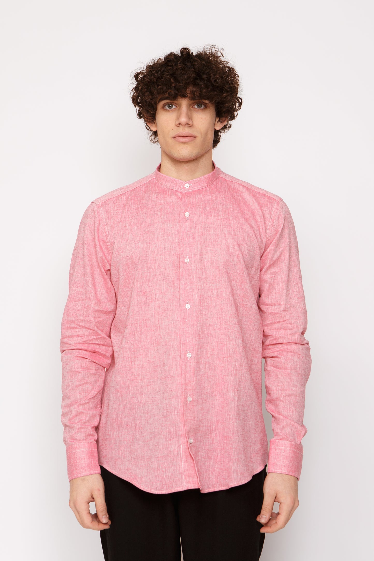 Camicia lino collo coreano - Camicia coreana salmone