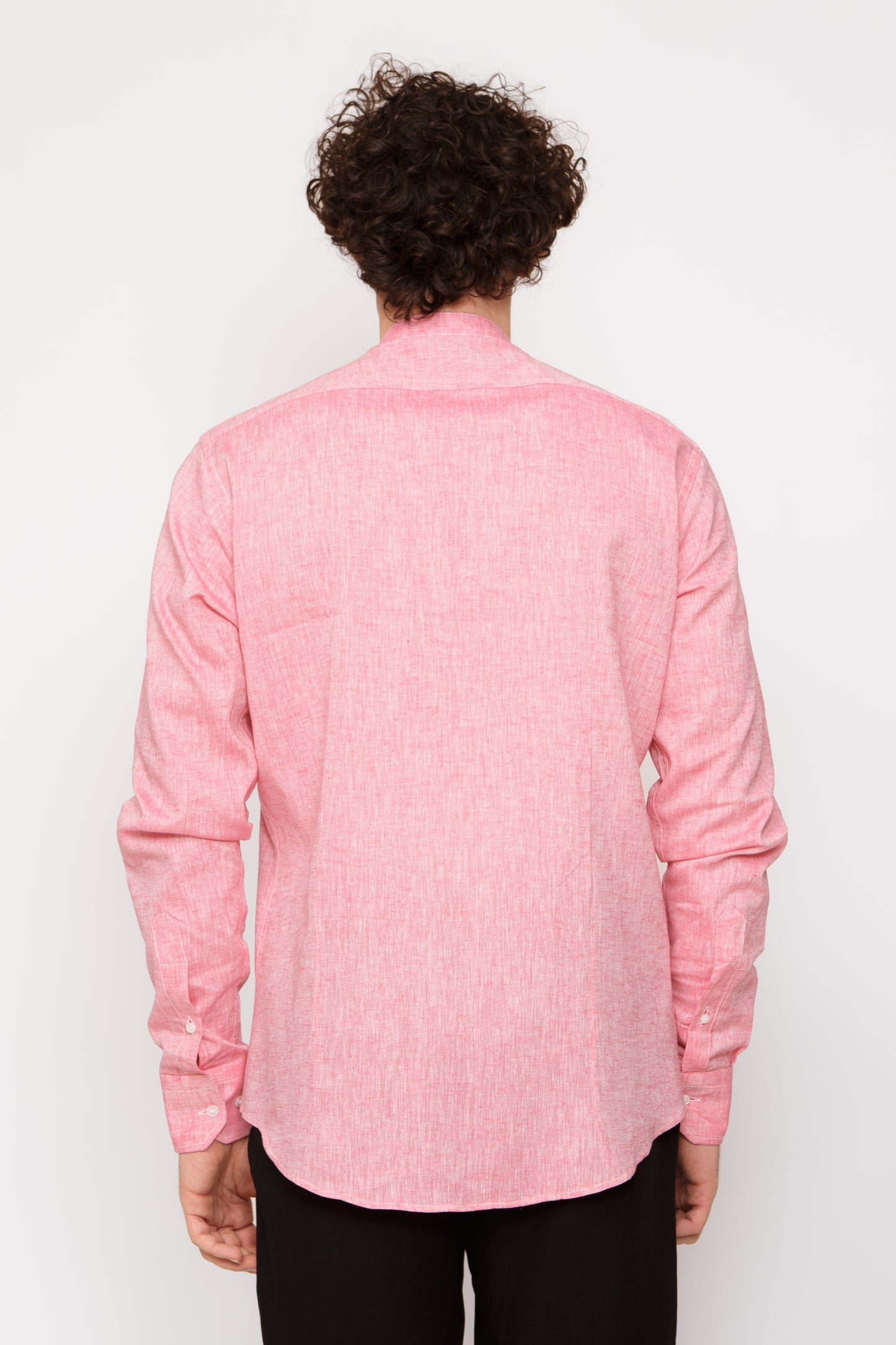 Camicia lino collo coreano - Camicia coreana salmone