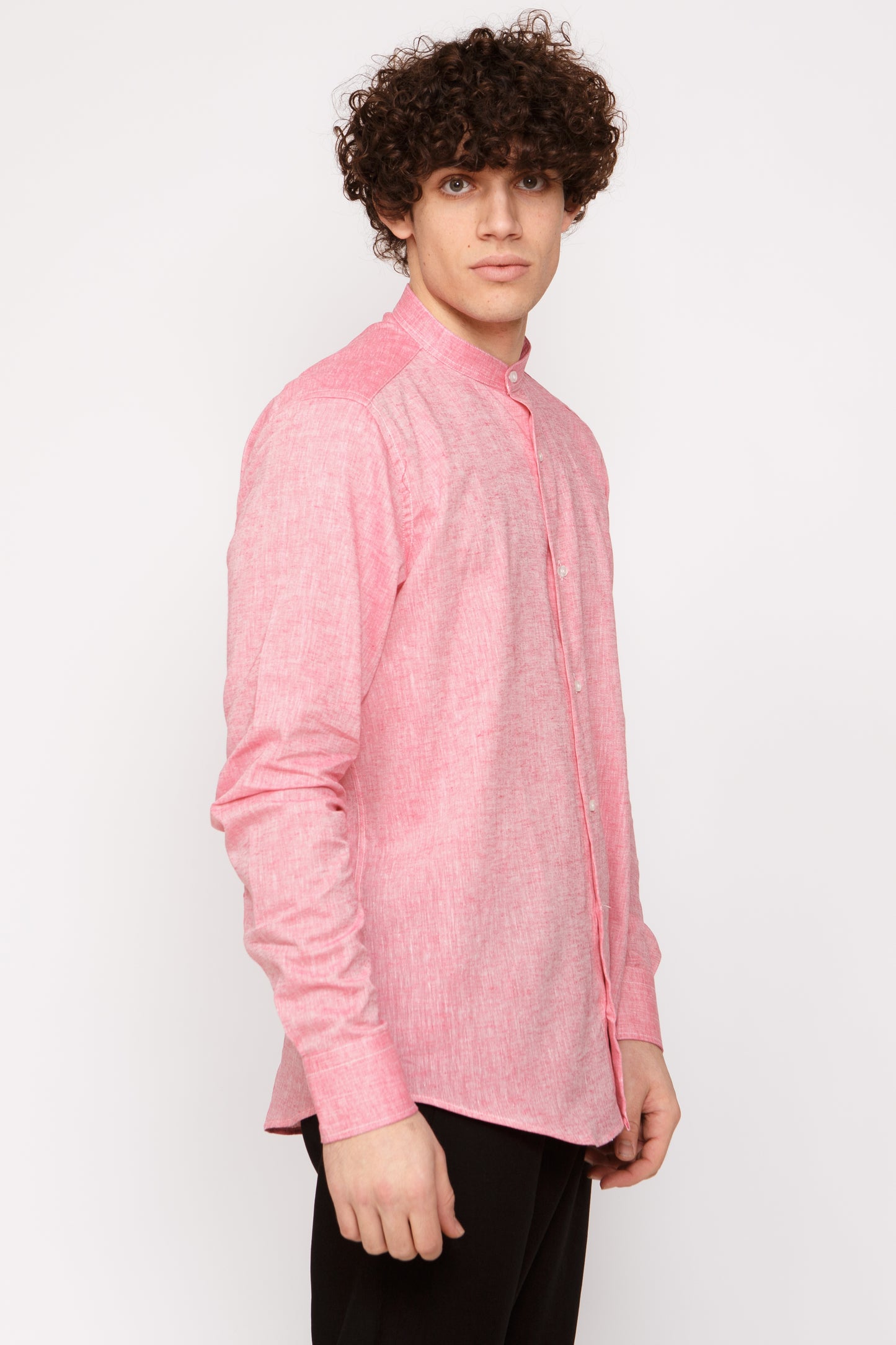 Camicia lino collo coreano - Camicia coreana salmone