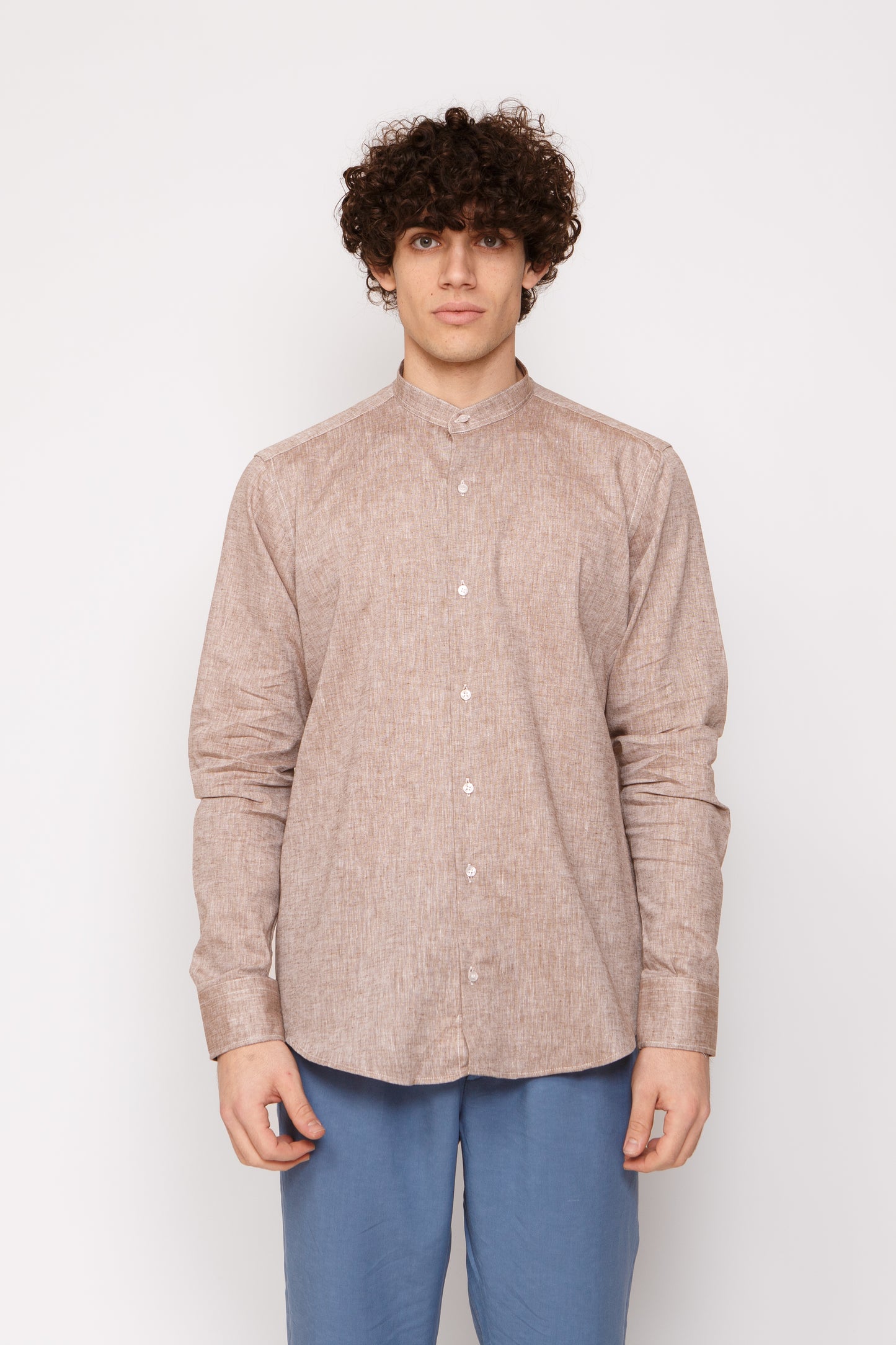 Camicia lino collo coreano - Camicia coreana fango