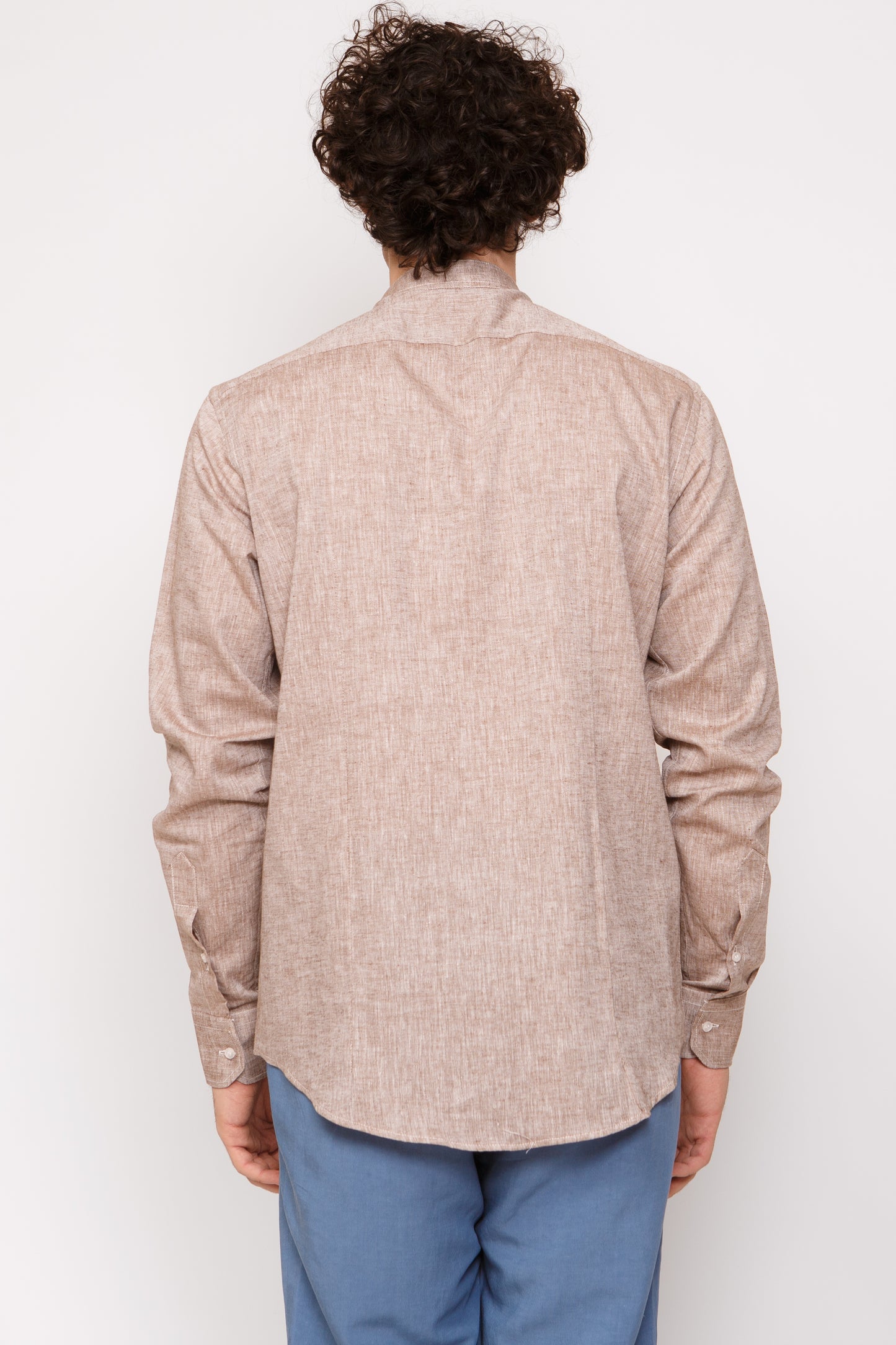 Camicia lino collo coreano - Camicia coreana fango