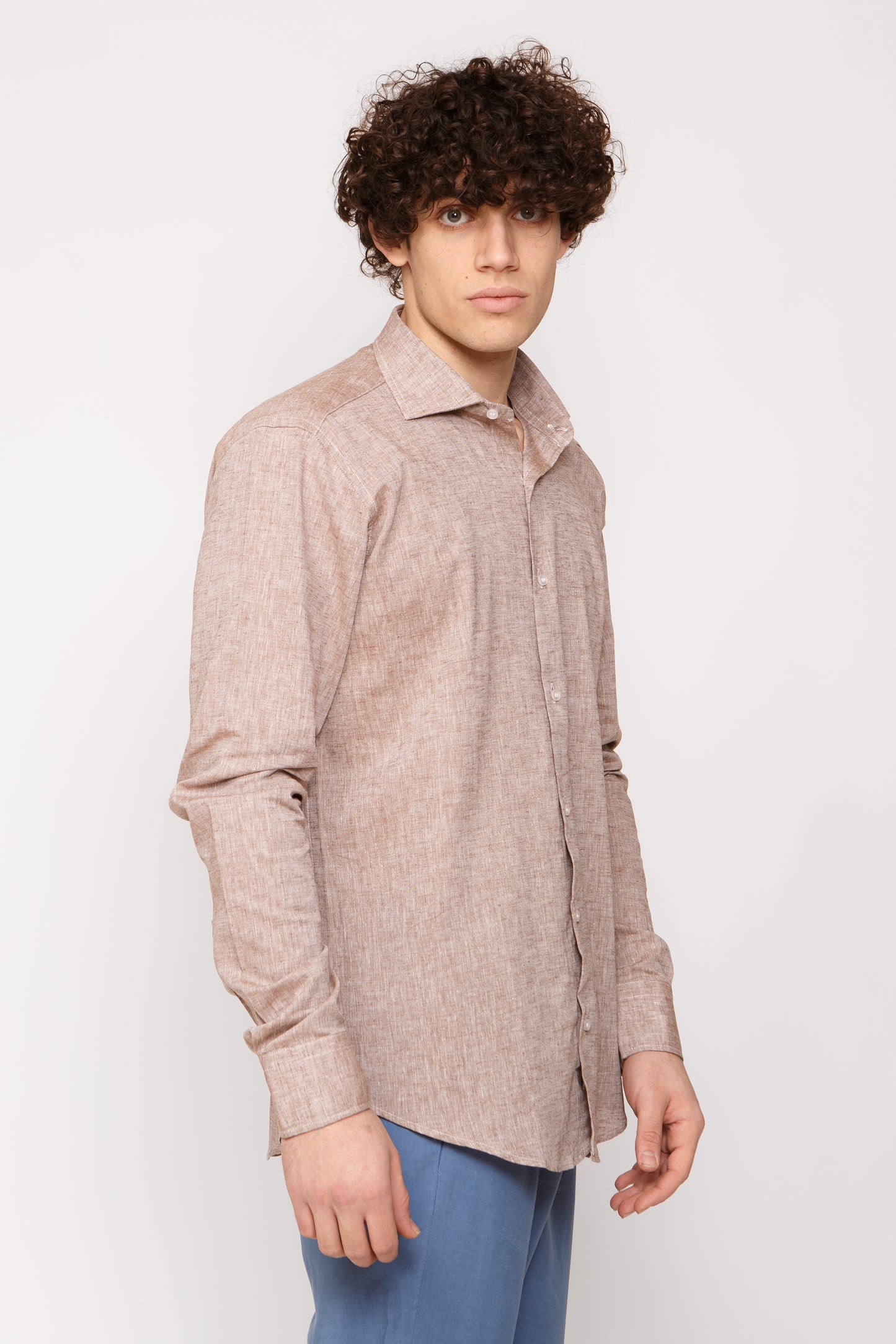 Camicia lino collo francese - Camicia lino fango