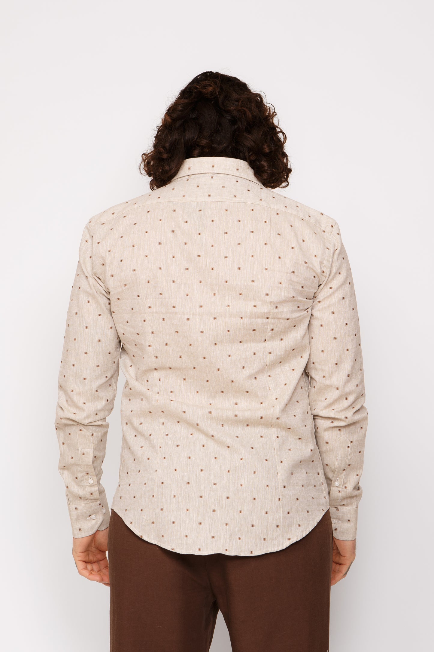 Camicia lino collo francese - Camicia lino beige/moro fantasia coupe