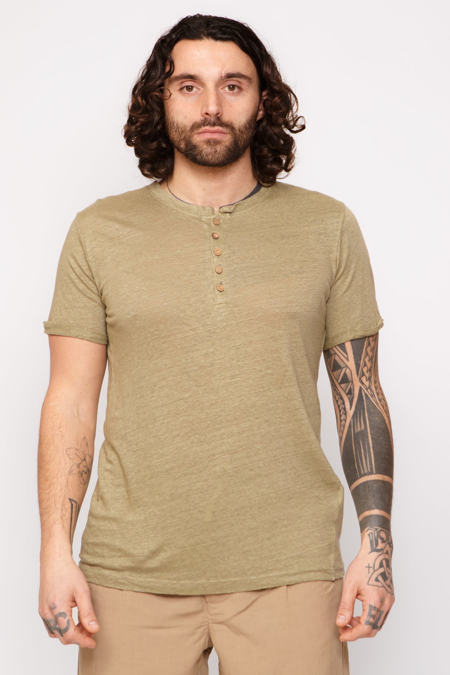 Serafino lino - T-shirt serafino verde