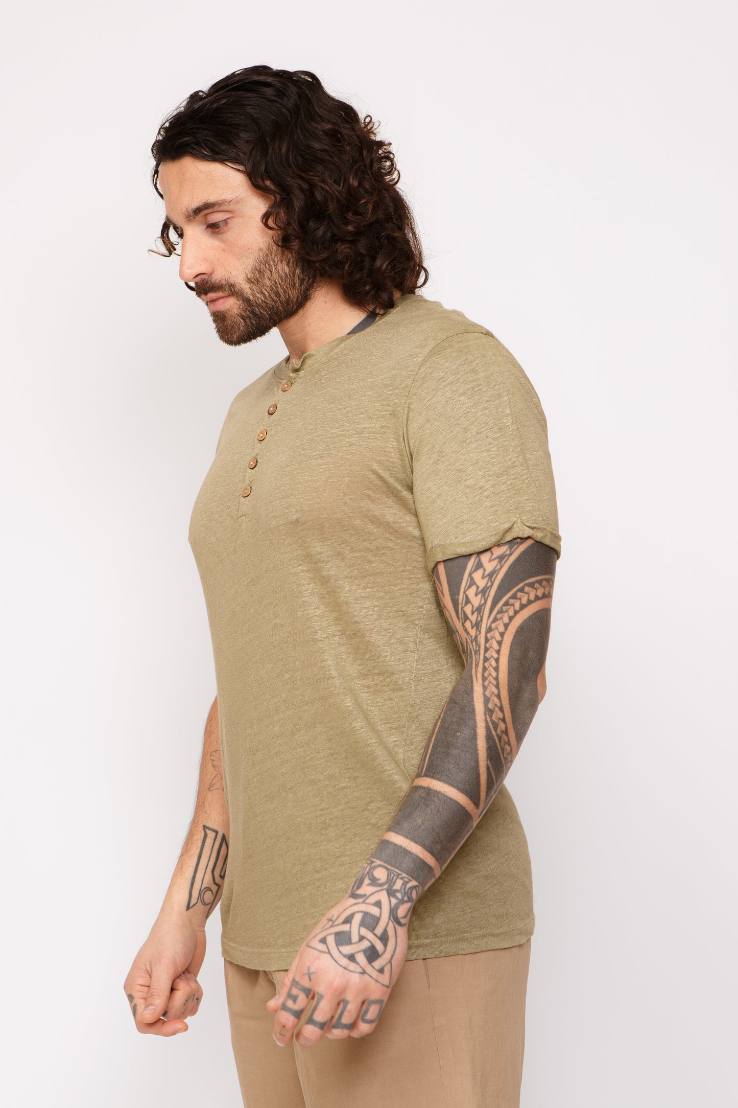 Serafino lino - T-shirt serafino verde