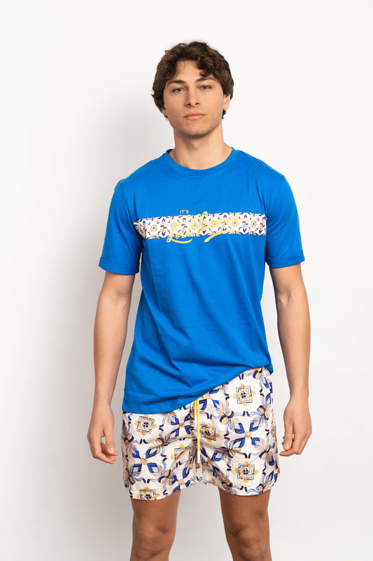 Cava- T-shirt blu chiaro fantasia logo
