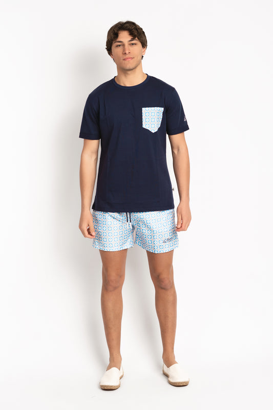 Dattilo - T-shirt blu fantasia taschino maioliche