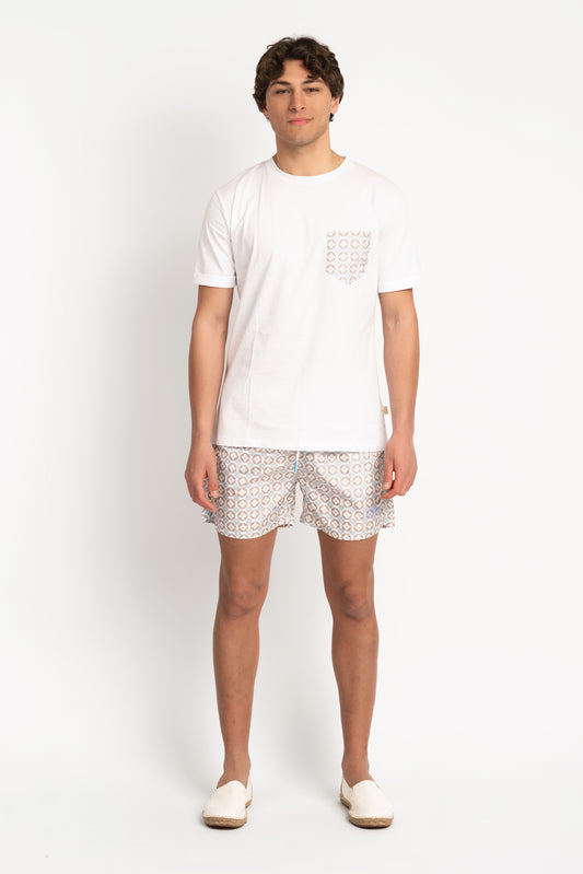 Dattilo - T-shirt bianca fantasia taschino maioliche