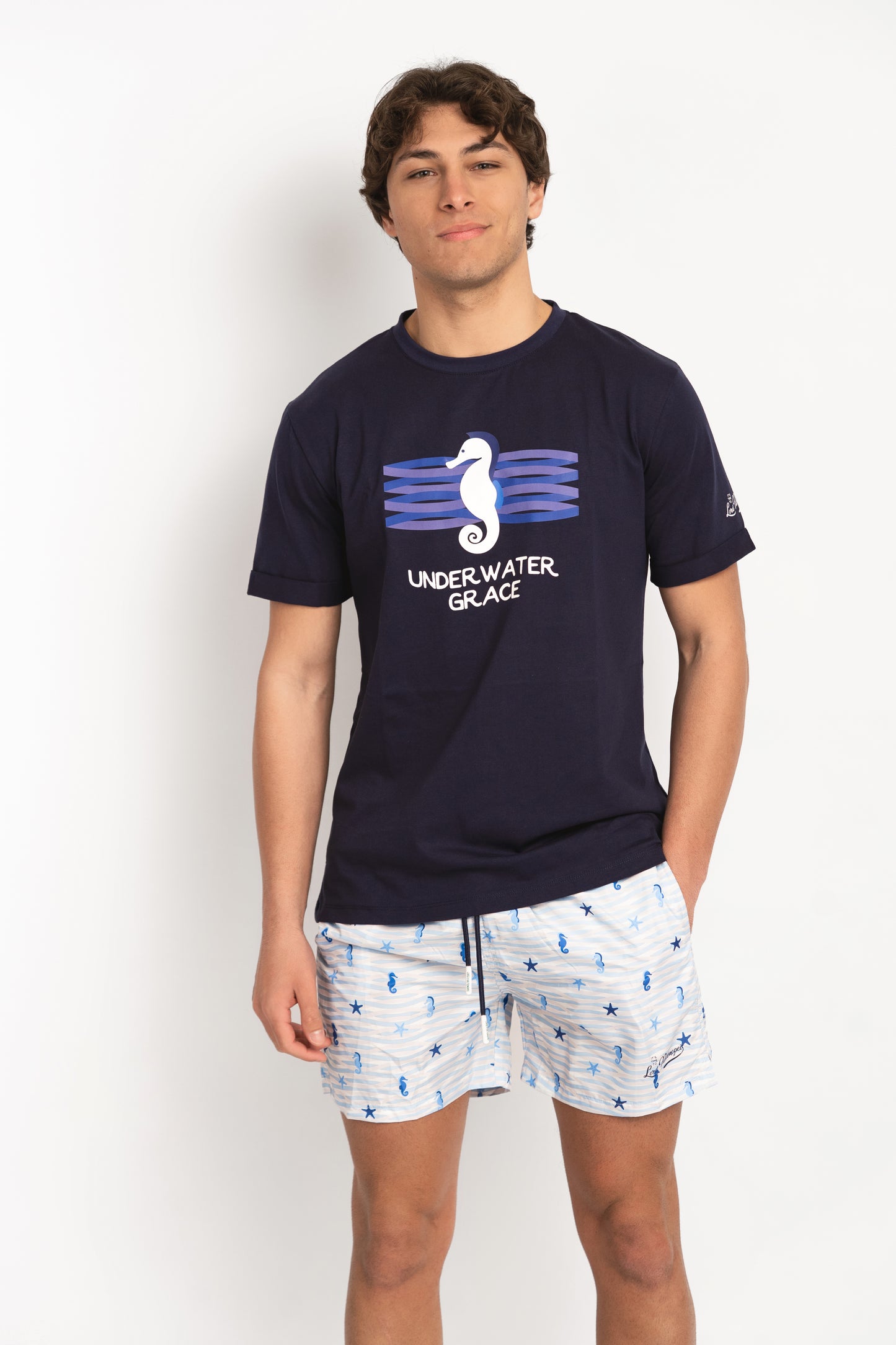 Seahorse- T-shirt blu fantasia seahorse