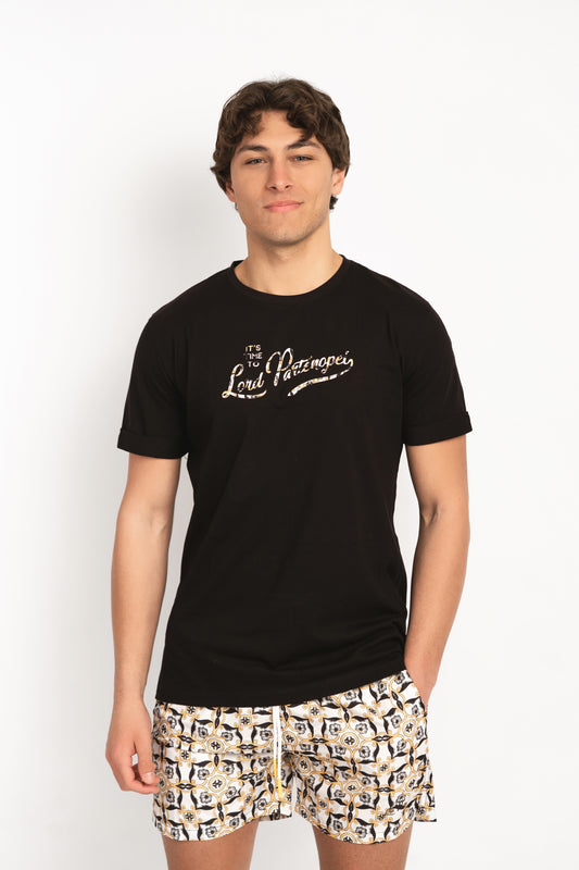 Ustica- T-shirt nera fantasia logo maioliche