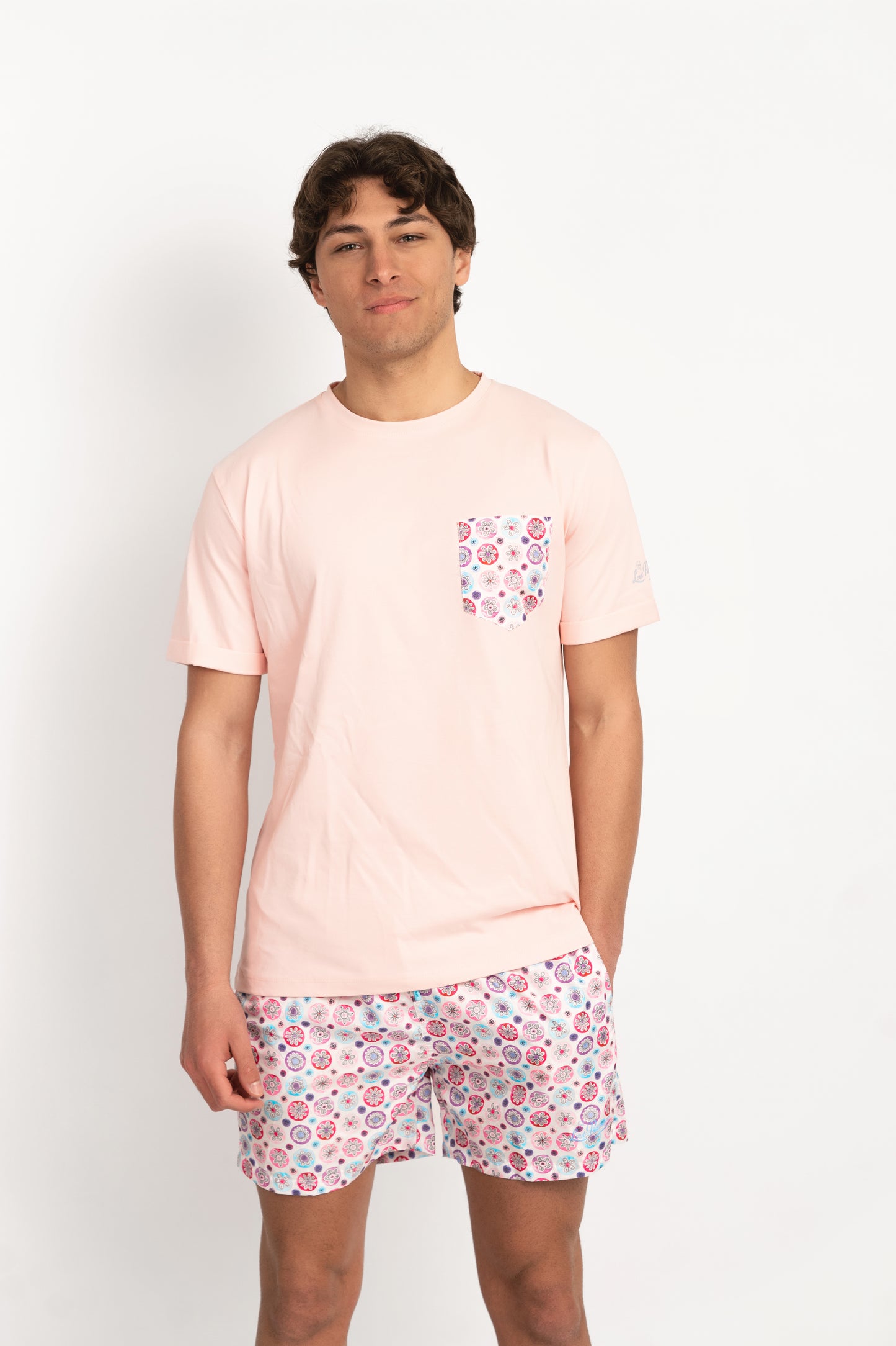 Waterflowery- T-shirt rosa fantasia taschino fiori