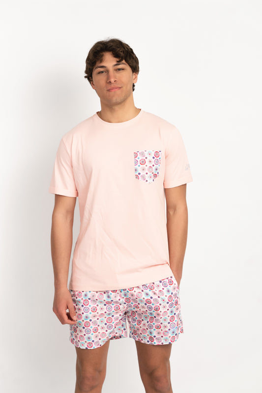 Waterflowery- T-shirt rosa fantasia taschino fiori