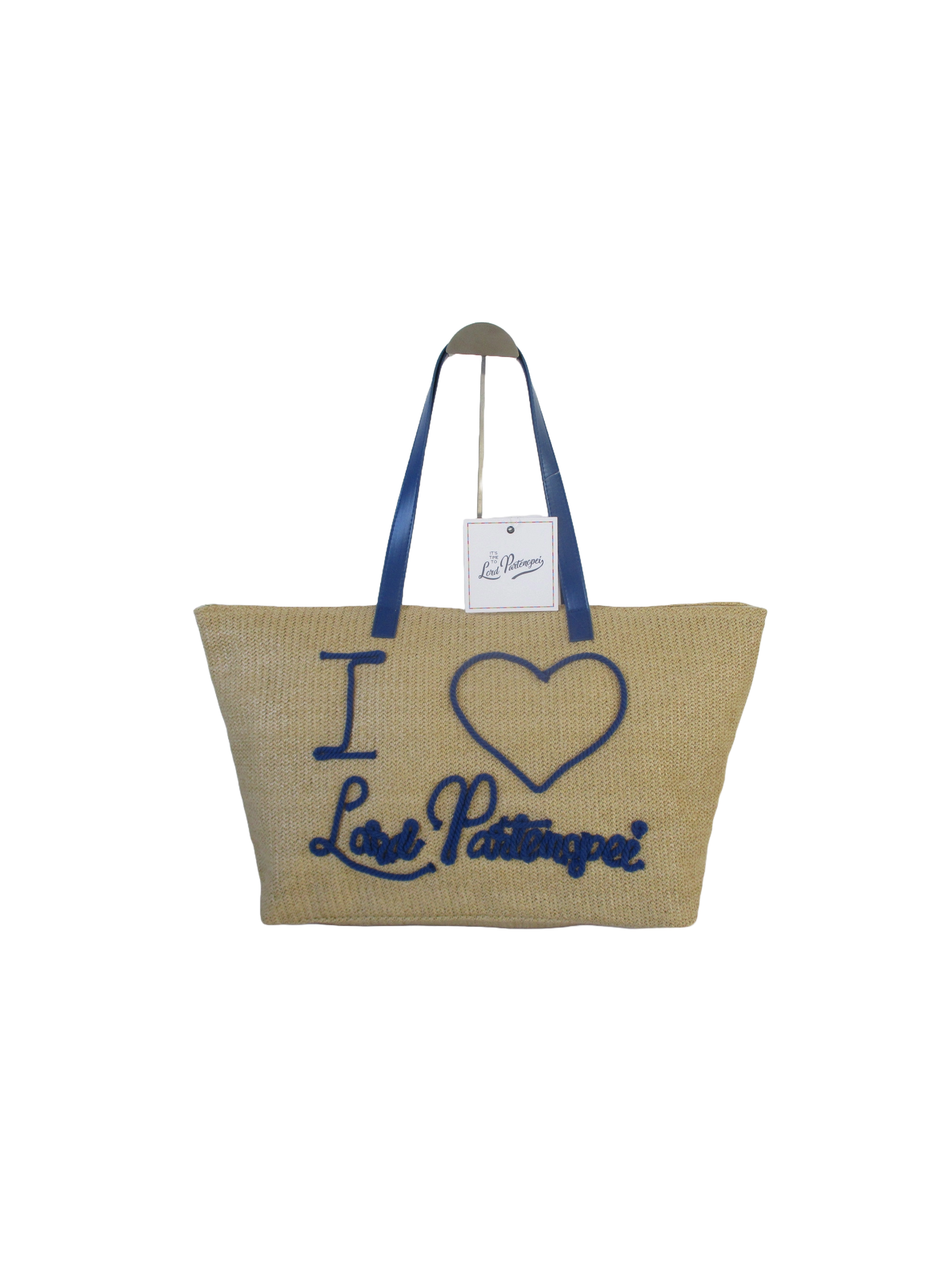 Borsa grande - Borsa in paglia con logo cucito blu