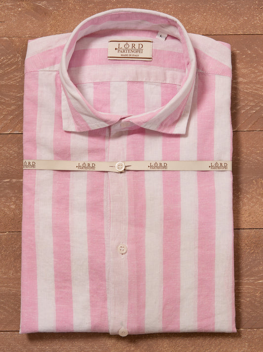 Nizza camicia lino collo francese - Camicia riga larga rosa