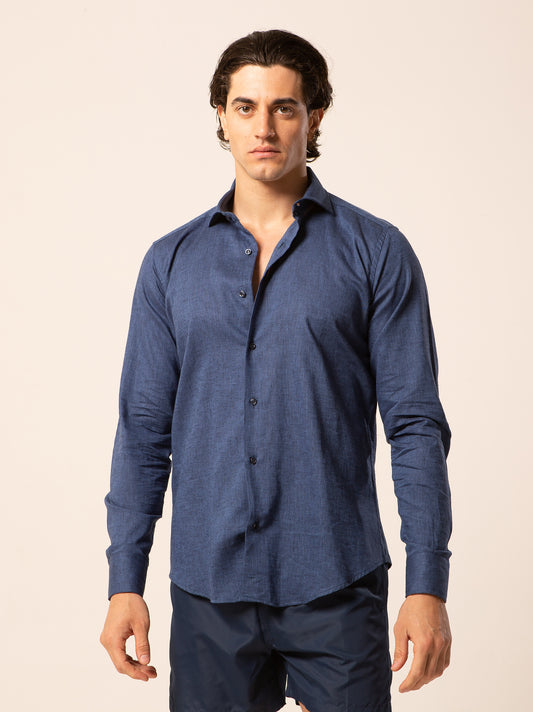 Parigi camicia lino collo francese - Camicia blu