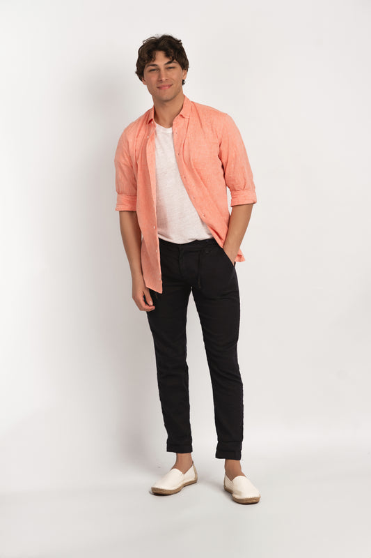 Parigi camicia lino collo francese - Camicia arancio