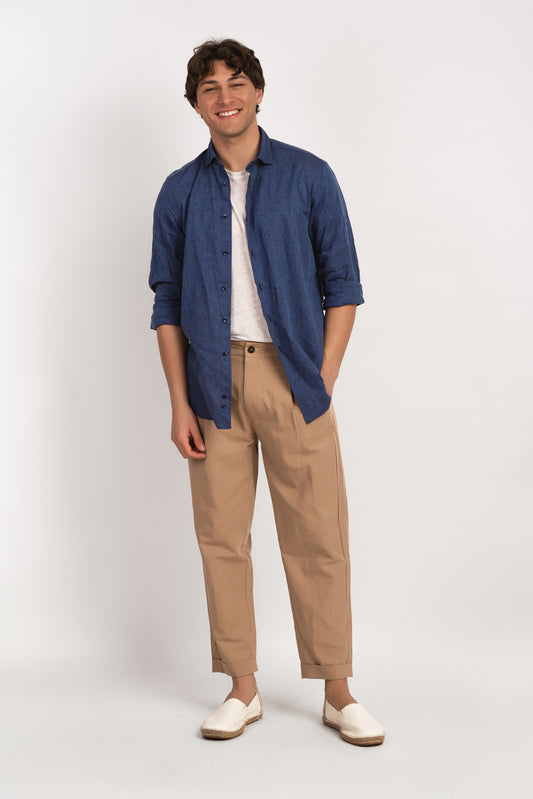 Parigi camicia lino collo francese - Camicia blu