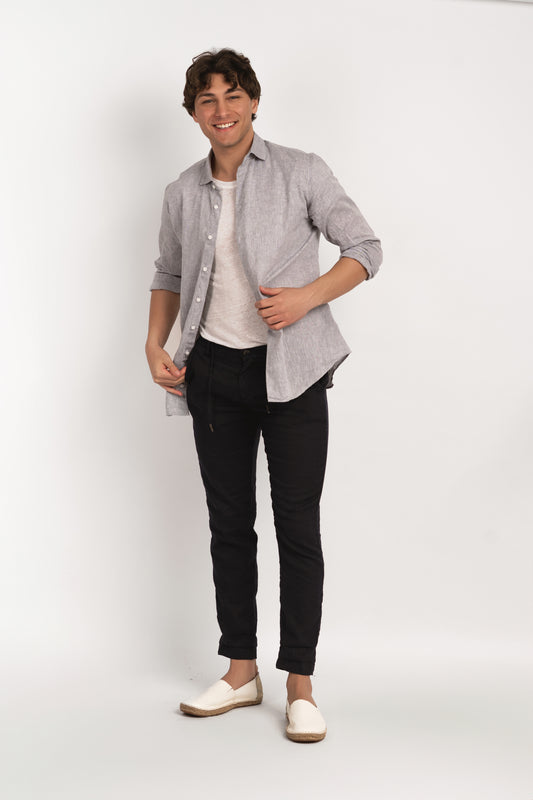 Parigi camicia lino collo francese - Camicia grigio