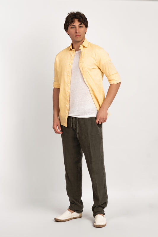 Parigi camicia lino collo francese - Camicia giallo