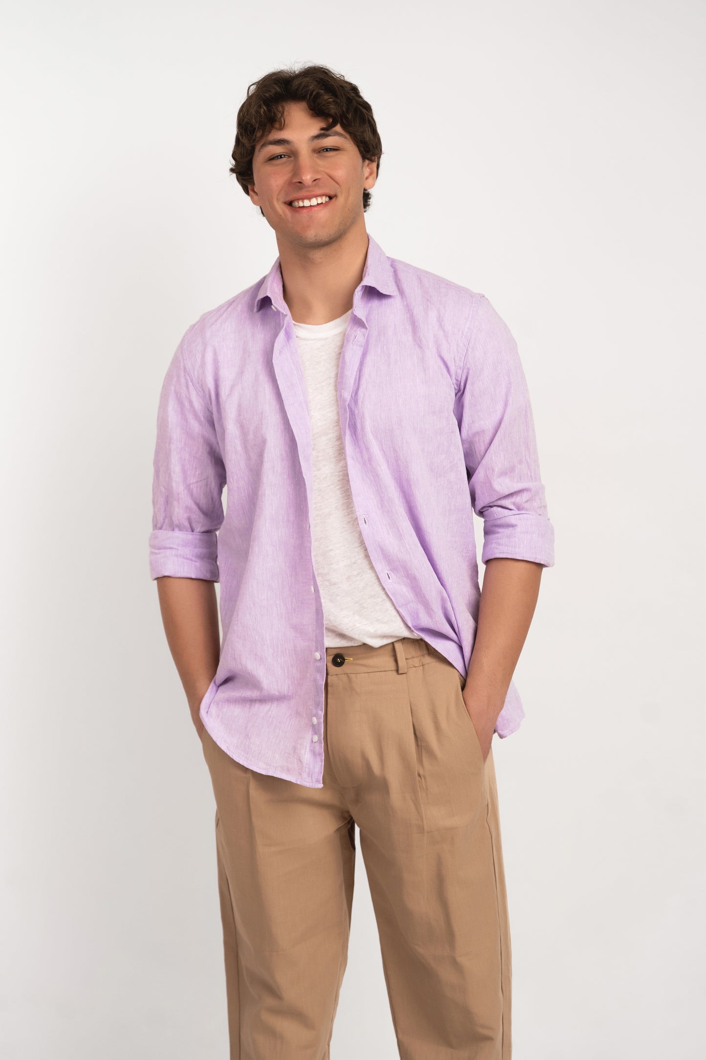 Parigi camicia lino collo francese - Camicia lilla